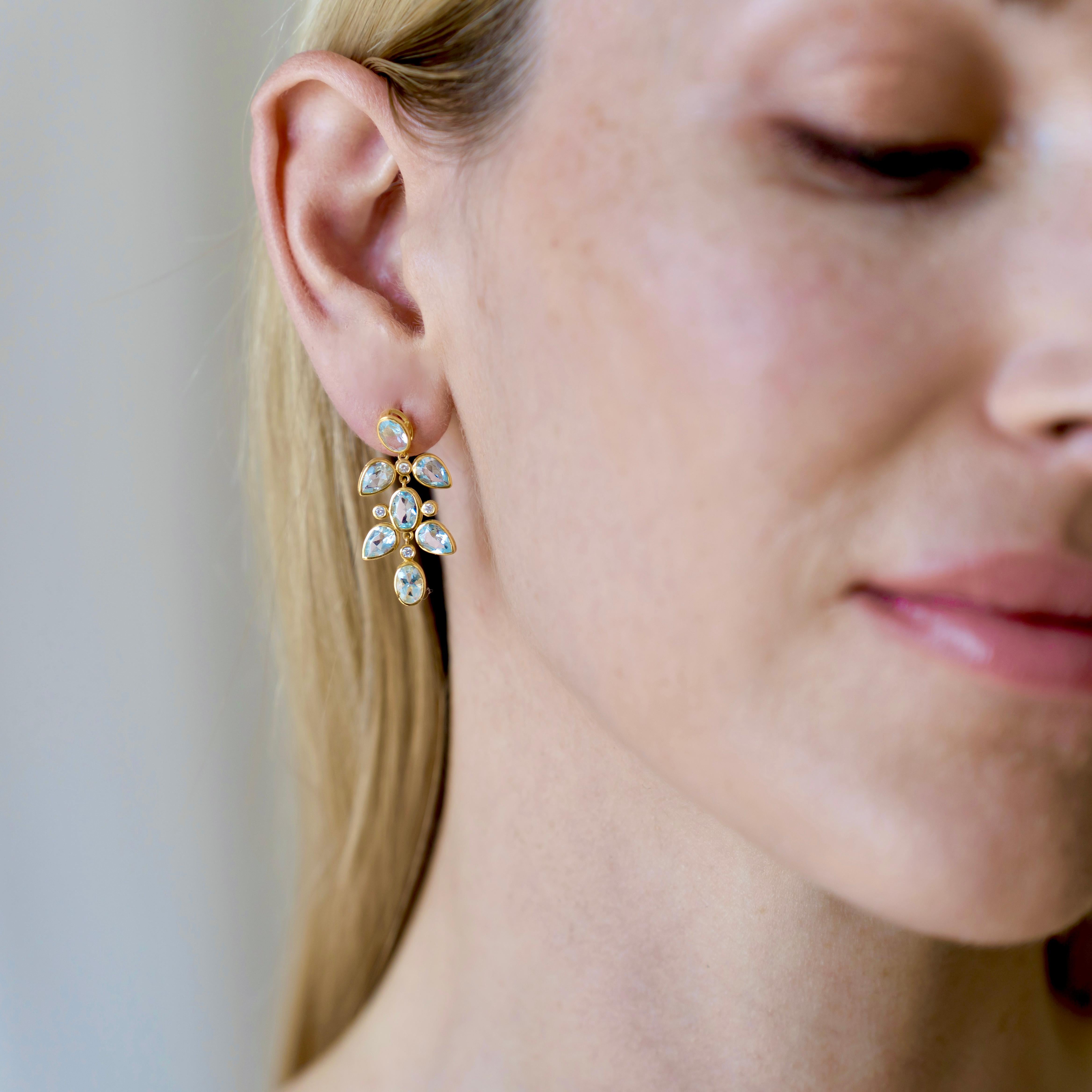 Oval Cut Nina Zhou Aquamarine Diamond Drop Earrings For Sale