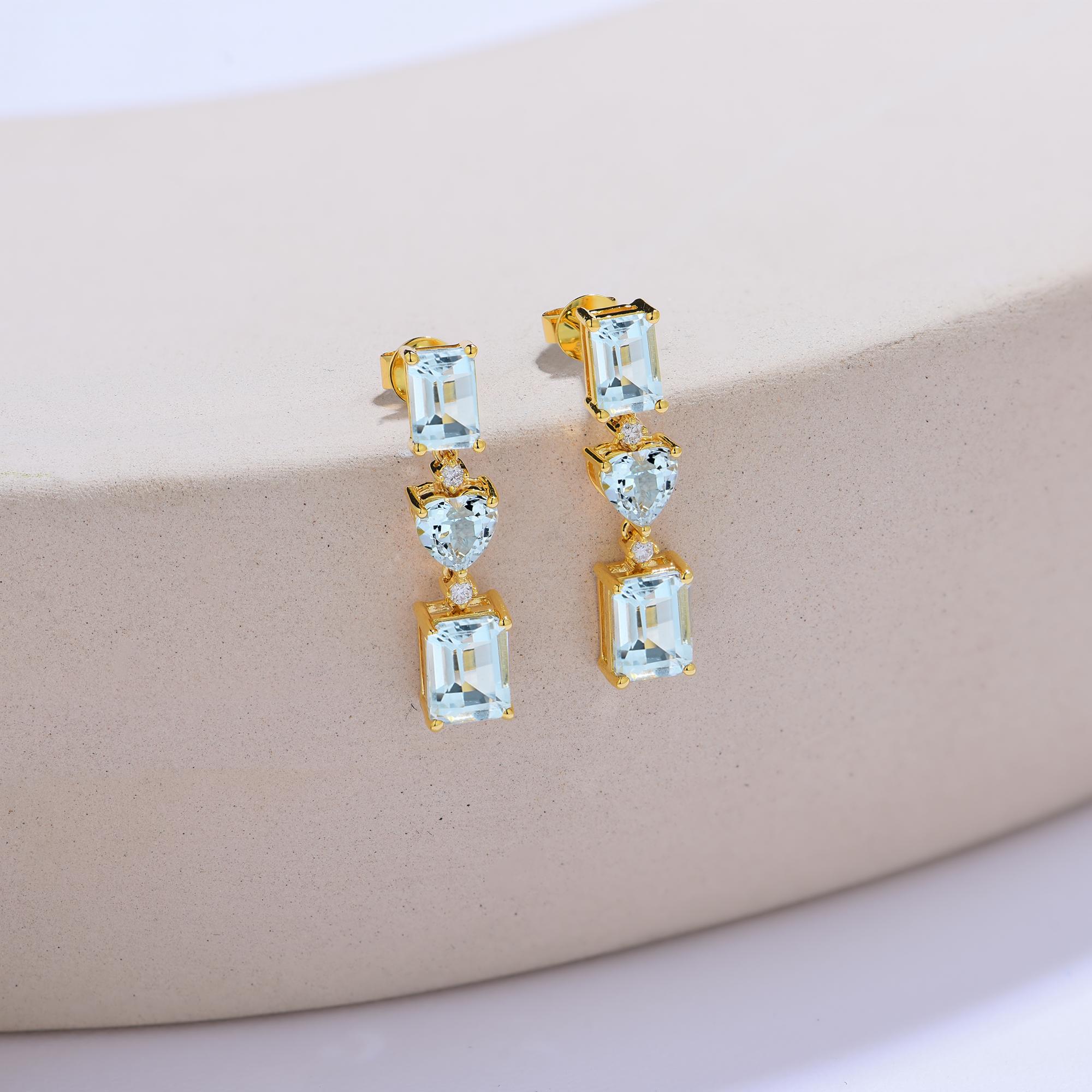 Pendientes Gota Diamante Aguamarina Nina Zhou Corte brillante en venta