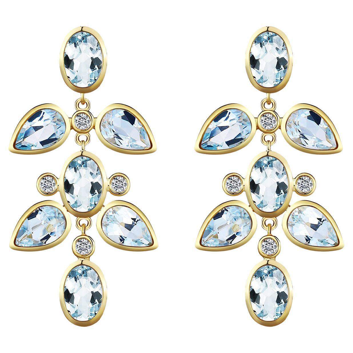 Nina Zhou Aquamarine Diamond Drop Earrings For Sale