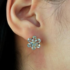 Nina Zhou 4.85ctw Aquamarine Diamond Forget-me-Not Earrings