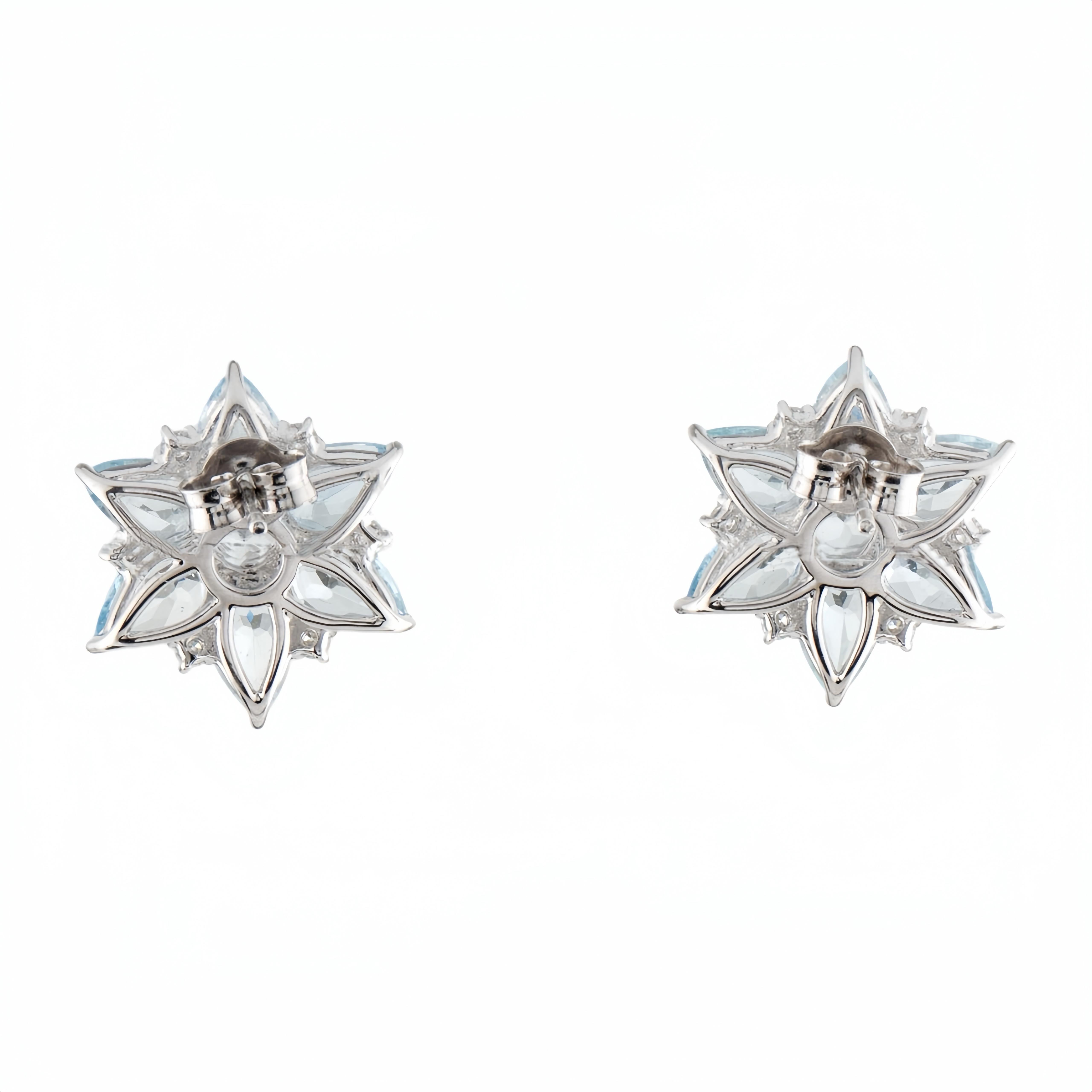 Nina Zhou Aquamarine Diamond Snowflake Earrings In New Condition For Sale In Rowland Heights, CA