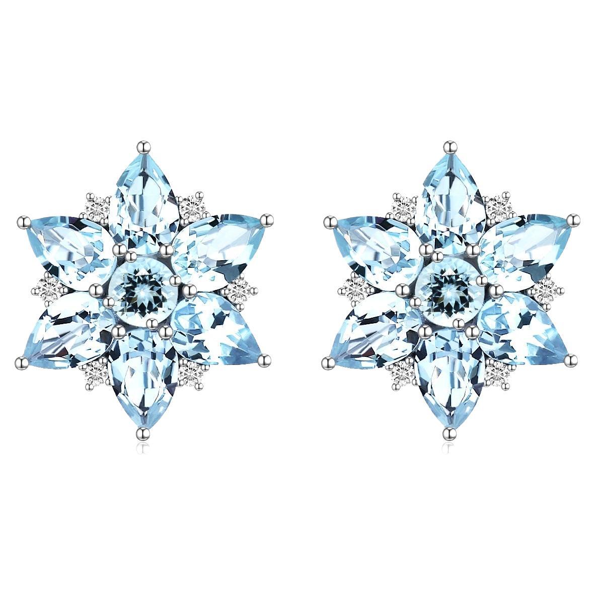 Nina Zhou Aquamarine Diamond Snowflake Earrings For Sale