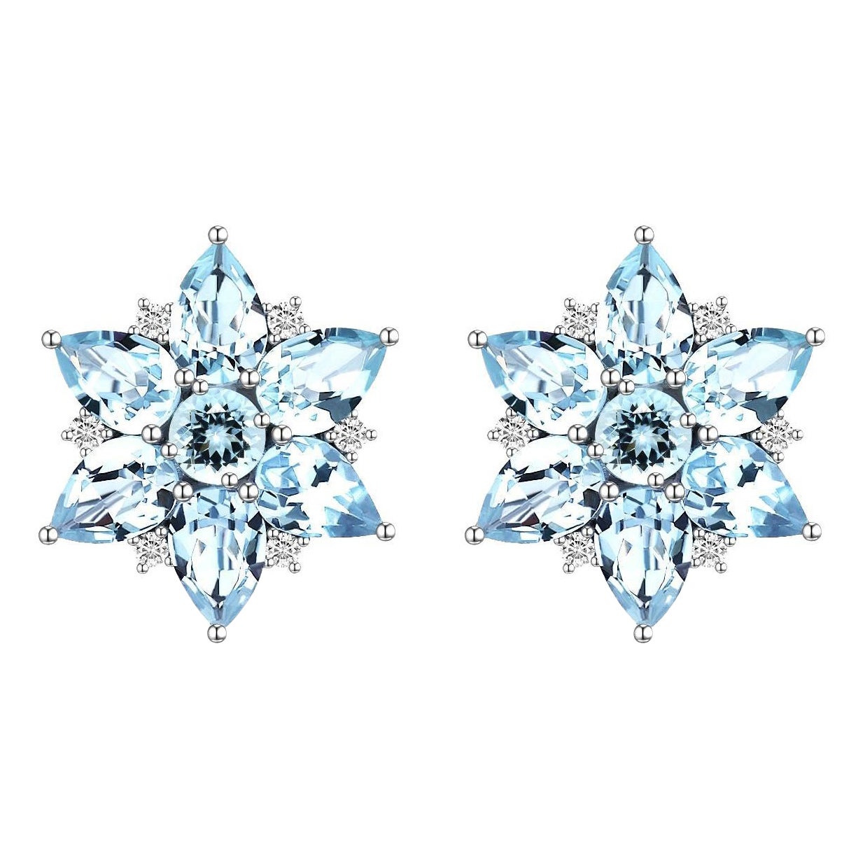 Nina Zhou Orecchini a fiocco di neve con diamante e acquamarina in oro bianco 14K