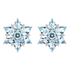 Nina Zhou Aquamarine Diamond Snowflake Earrings in 14K White Gold