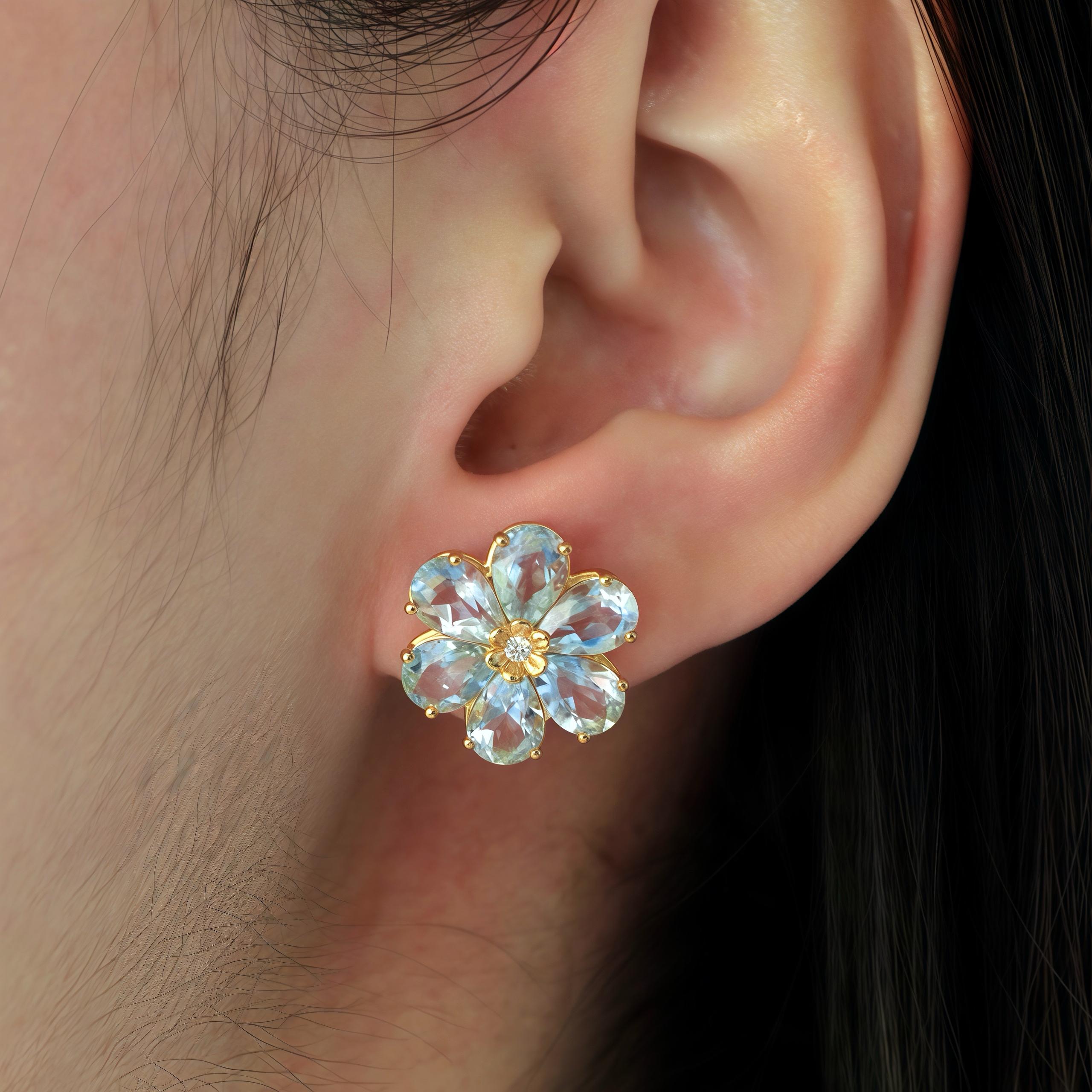 Modern Nina Zhou 7.85ctw Aquamarine & Diamond Wildflower Earrings For Sale