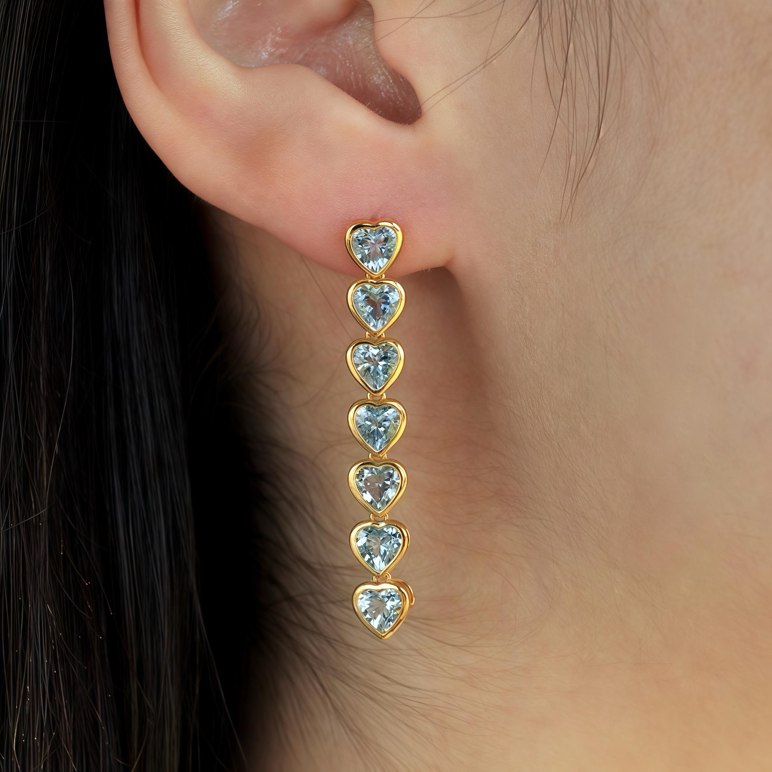 Modern Nina Zhou Aquamarine Gold Heart Drop Earrings