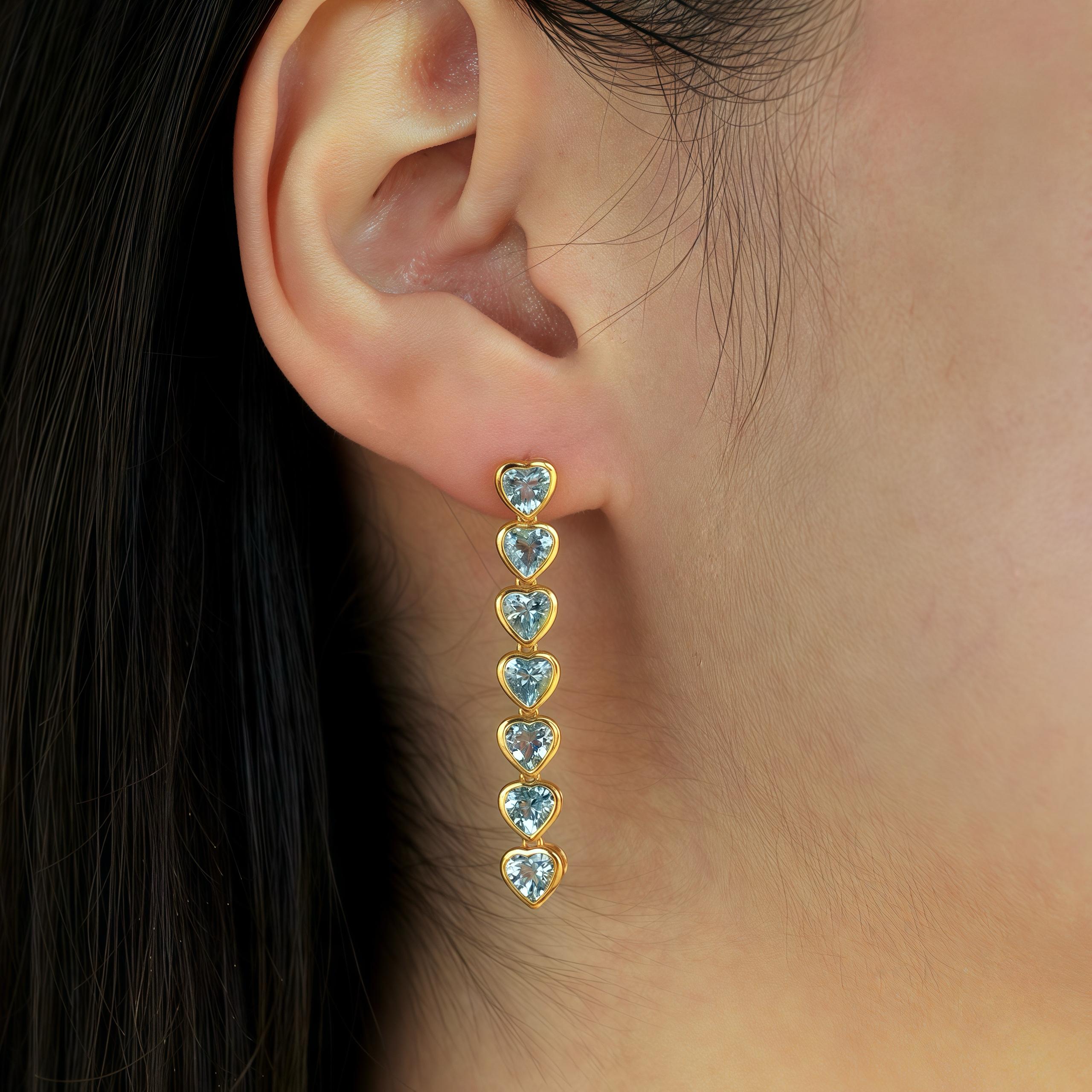 Heart Cut Nina Zhou Aquamarine Gold Heart Drop Earrings