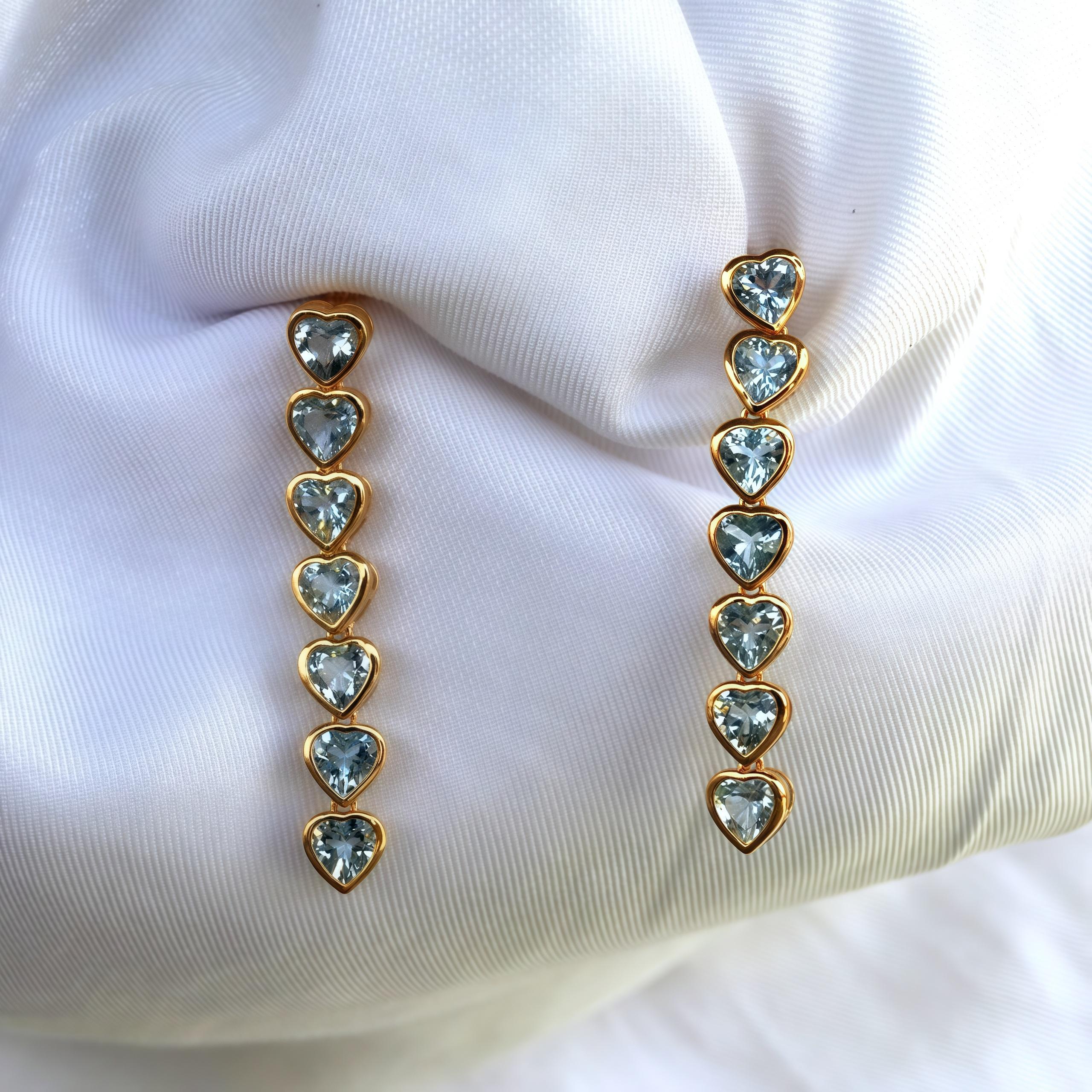 Nina Zhou Aquamarine Gold Heart Drop Earrings 1