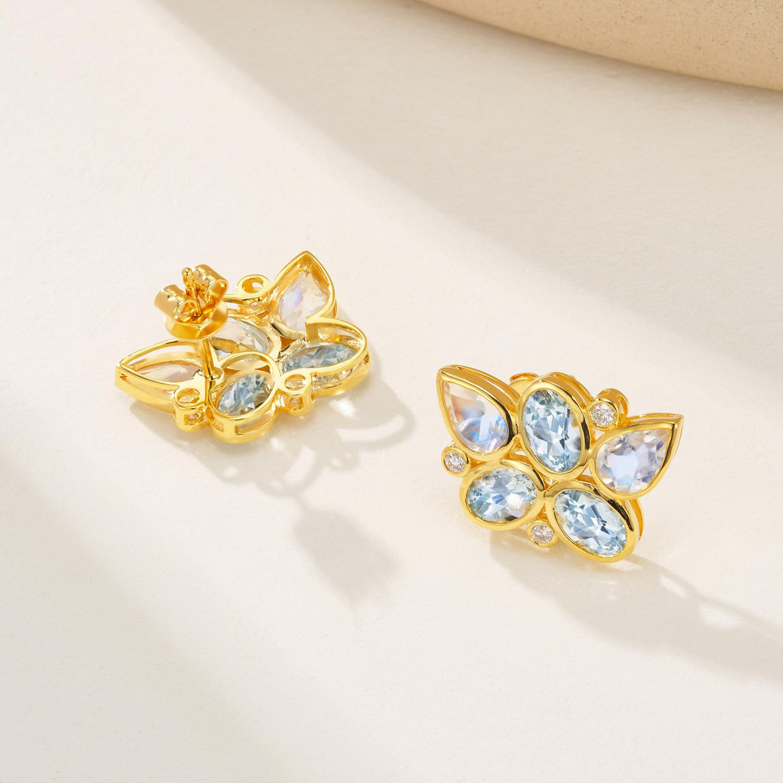 Pear Cut Nina Zhou Aquamarine Moonstone Diamond Cluster Earrings For Sale