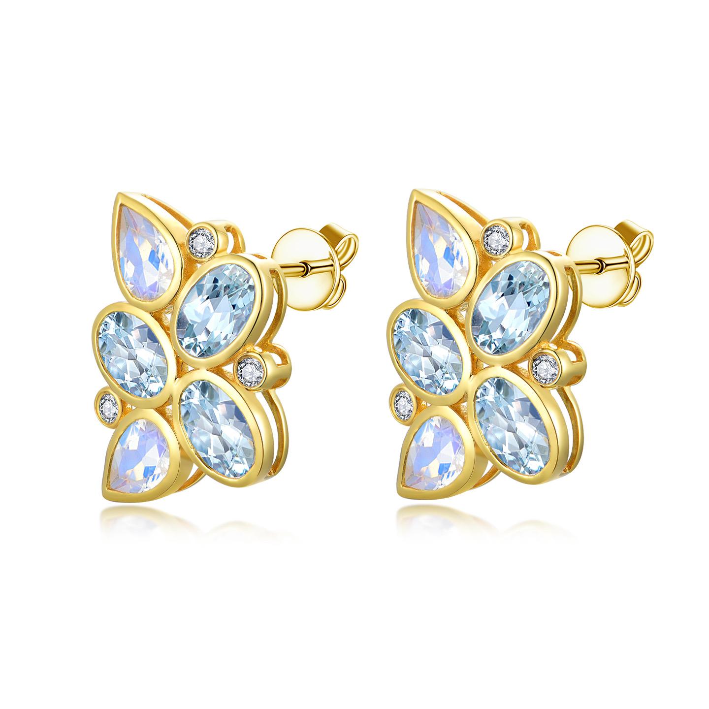 Nina Zhou Aquamarine Moonstone Diamond Cluster Earrings For Sale 3