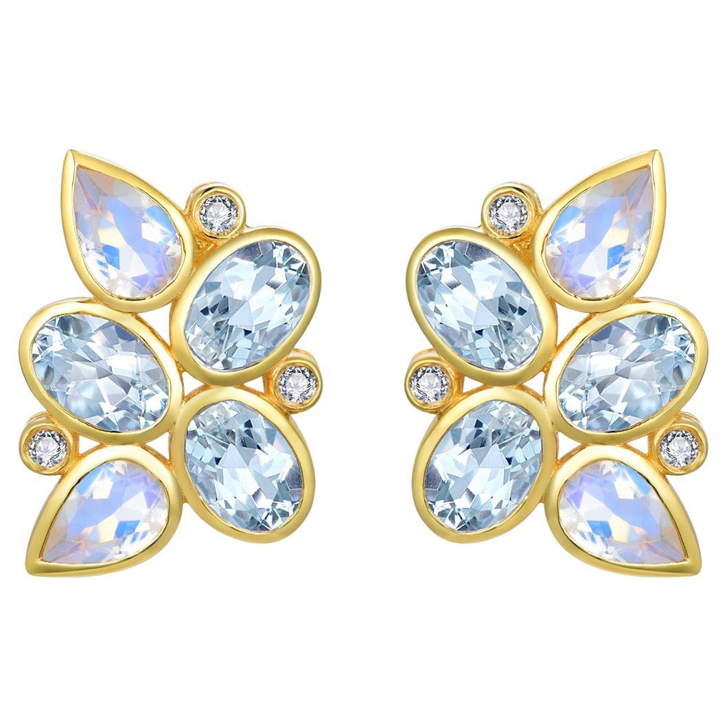 Nina Zhou Aquamarine Moonstone Diamond Cluster Earrings