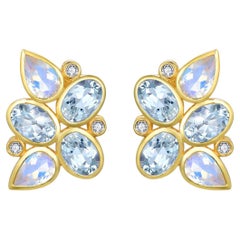 Nina Zhou Aquamarine Moonstone Diamond Cluster Earrings
