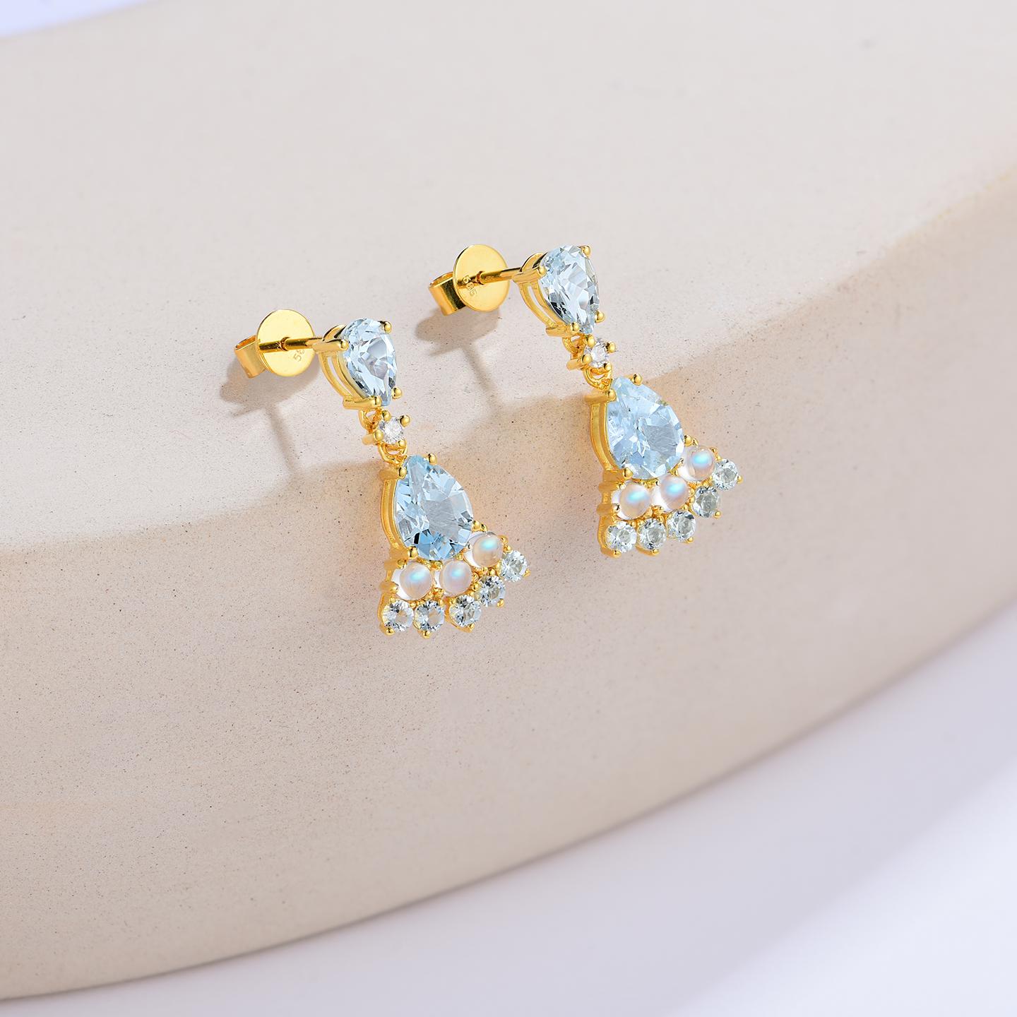 Contemporary Nina Zhou Aquamarine Moonstone diamond Earrings For Sale