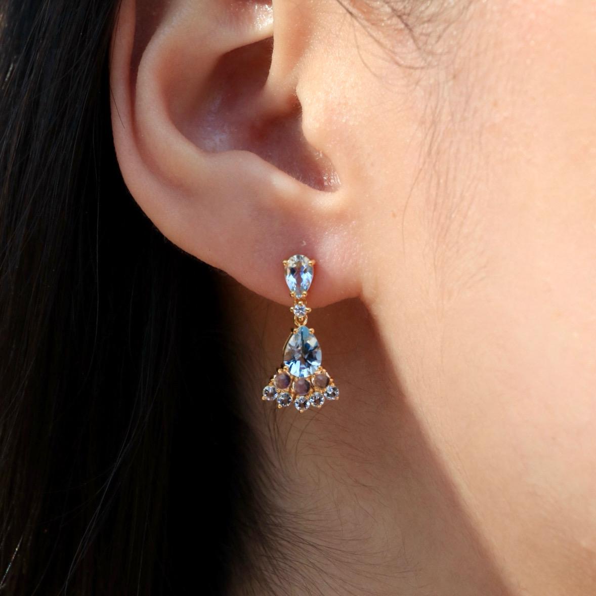 Brilliant Cut Nina Zhou Aquamarine Moonstone diamond Earrings For Sale