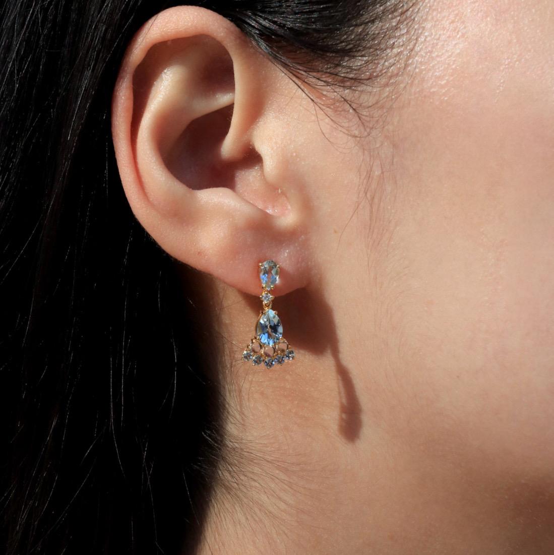 Nina Zhou Aquamarine Moonstone diamond Earrings In New Condition For Sale In Rowland Heights, CA