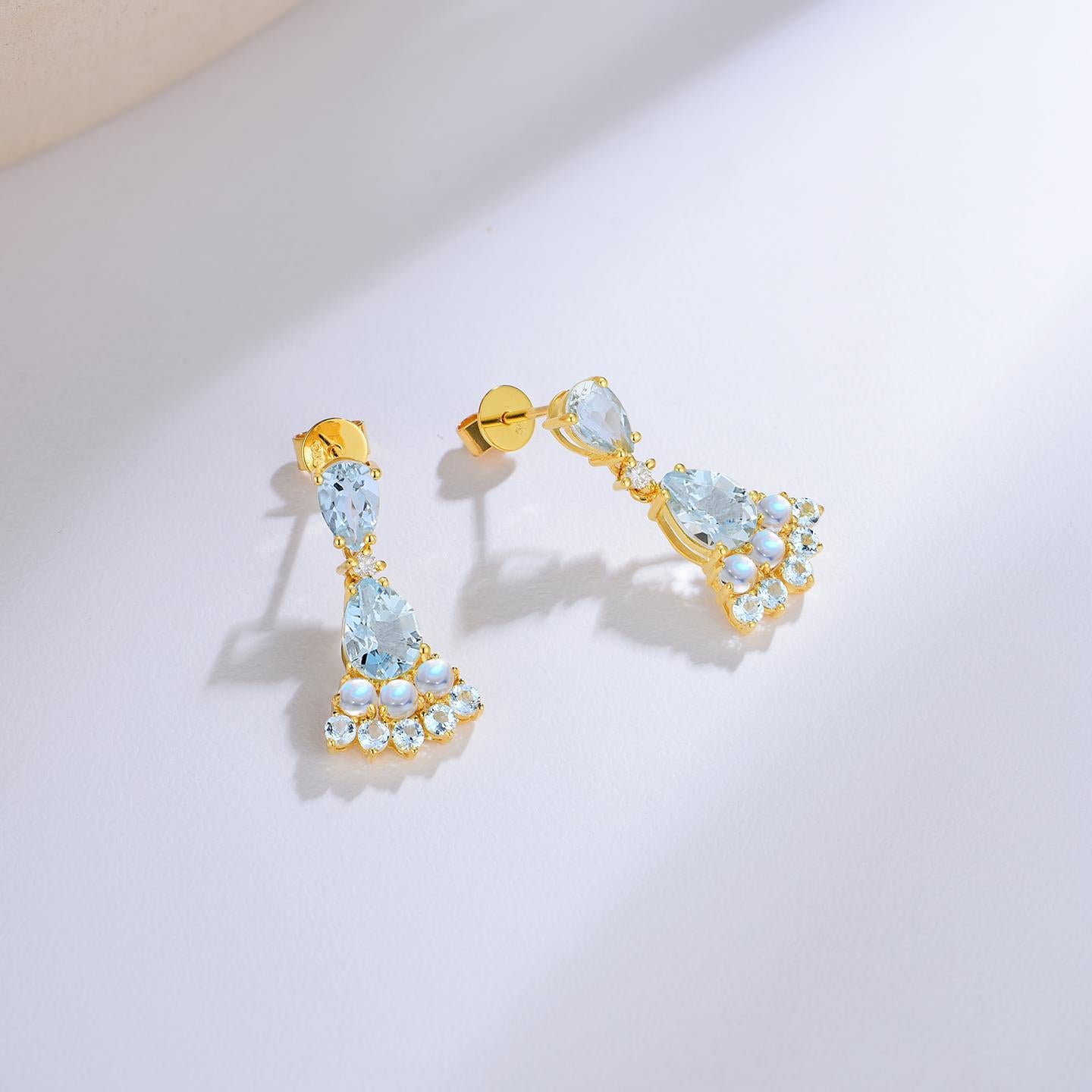 Women's Nina Zhou Aquamarine Moonstone diamond Earrings For Sale