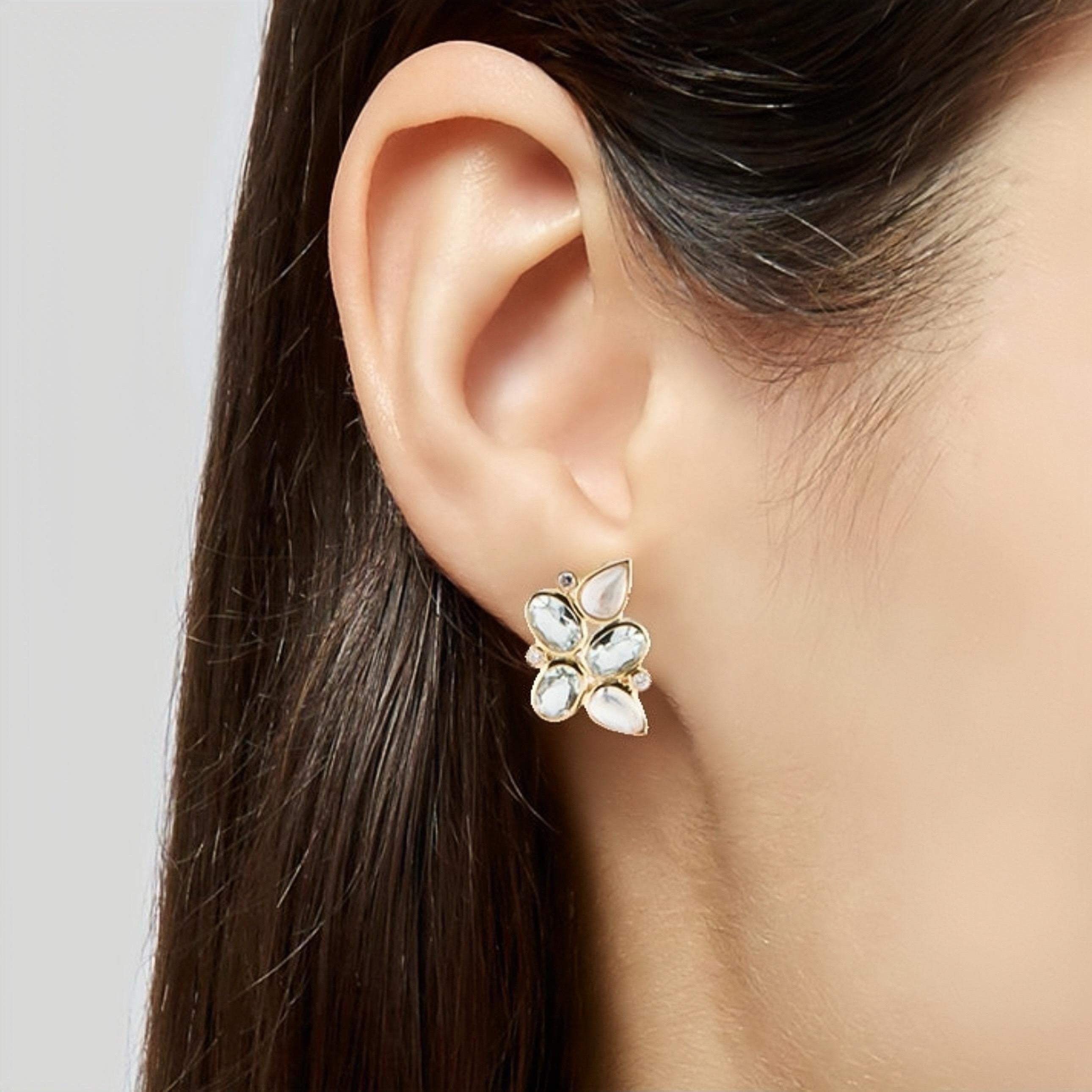 Women's Nina Zhou Aquamarine Moonstone Diamond Earrings For Sale