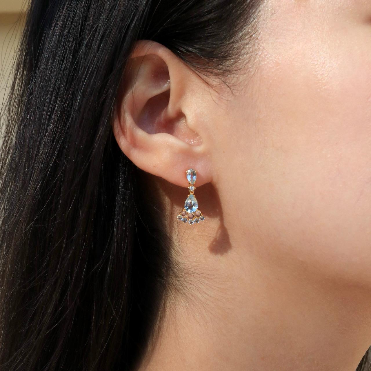 Nina Zhou Aquamarine Moonstone diamond Earrings For Sale 1