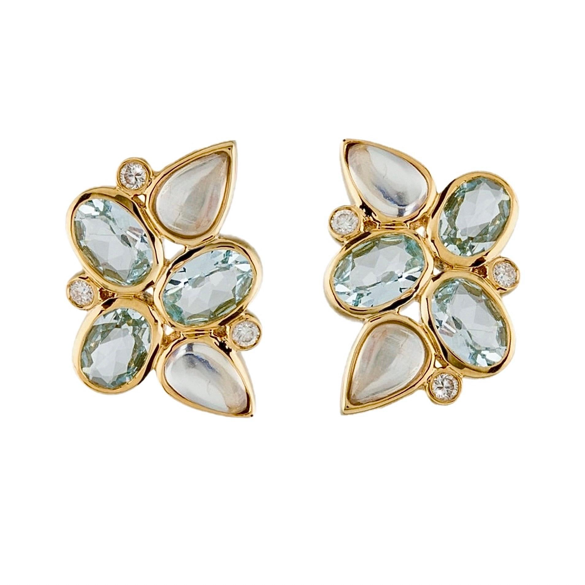 Nina Zhou Aquamarine Moonstone Diamond Earrings For Sale