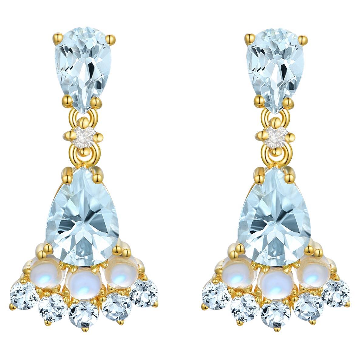 Nina Zhou Aquamarine Moonstone diamond Earrings