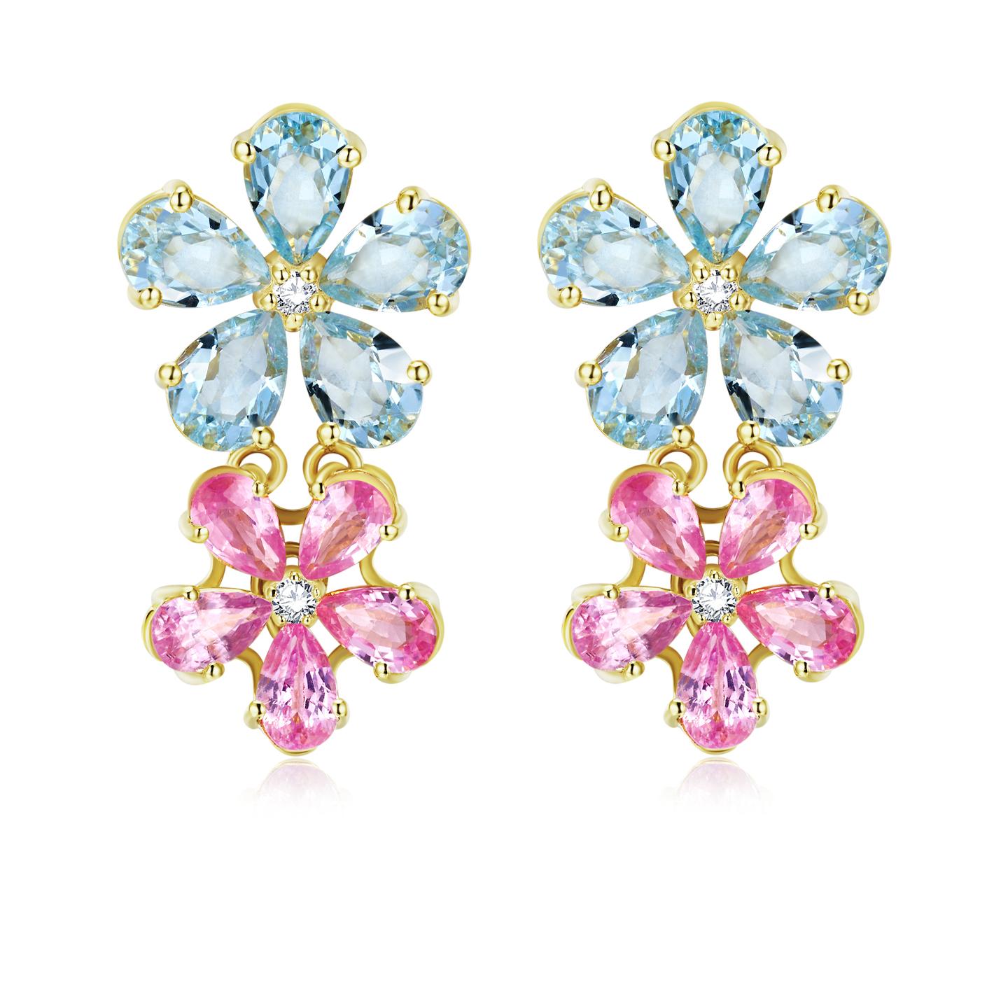 Donna Nina Zhou Orecchini convertibili di perle con fiori di zaffiro rosa e acquamarina in vendita