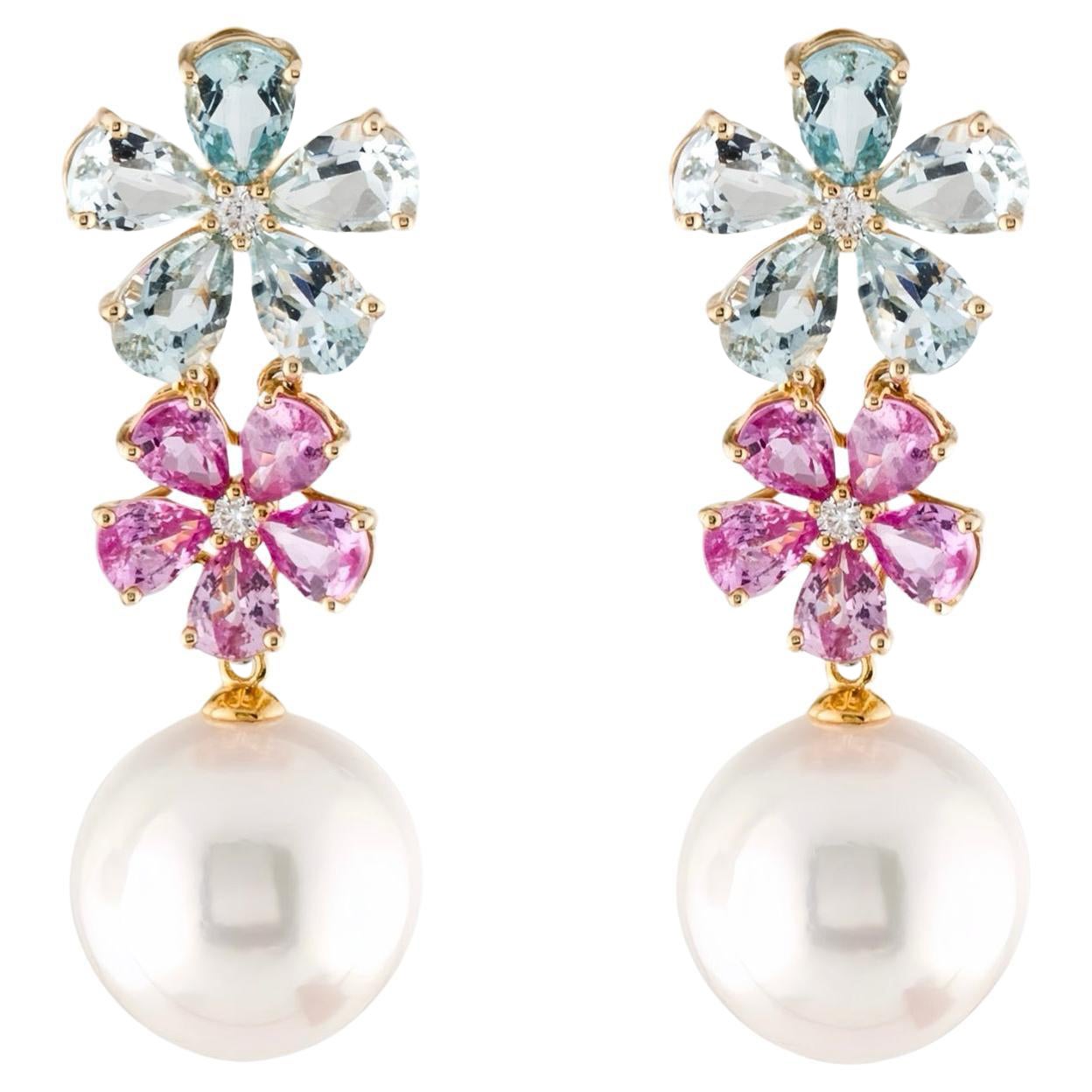 Nina Zhou, boucles d'oreilles convertibles aigue-marine, saphir rose, perle fleurie