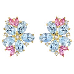 Nina Zhou Aquamarine Pink Sapphire Diamond Blossom Earrings