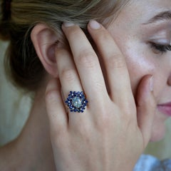 Nina Zhou 5.06ctw Aquamarine Sapphire Diamond Blossom Cocktail Ring