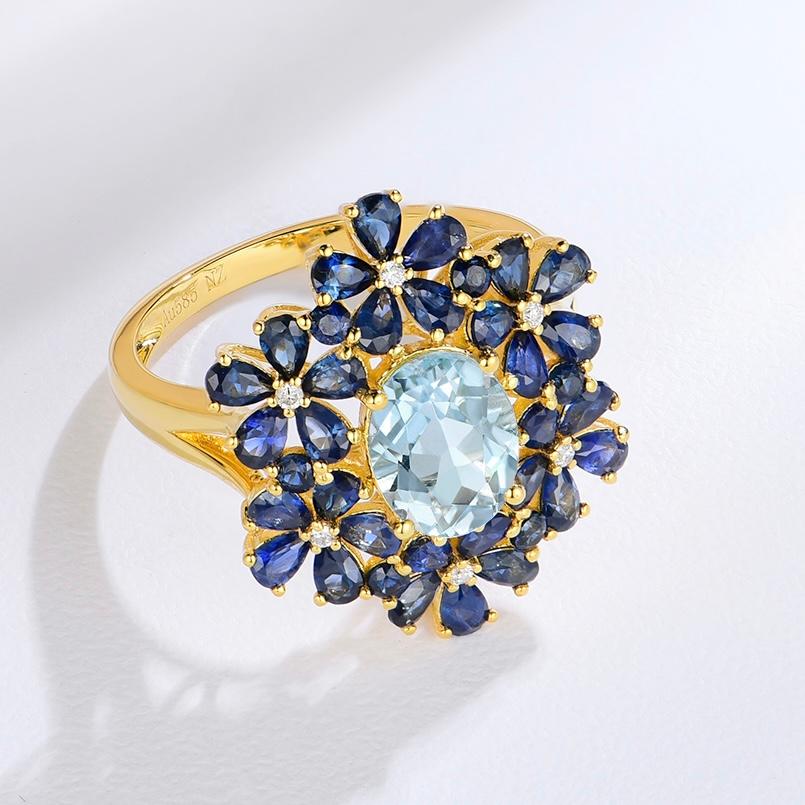 En venta: Anillo de Cóctel Flor de Diamantes Zafiro Aguamarina Nina Zhou  7