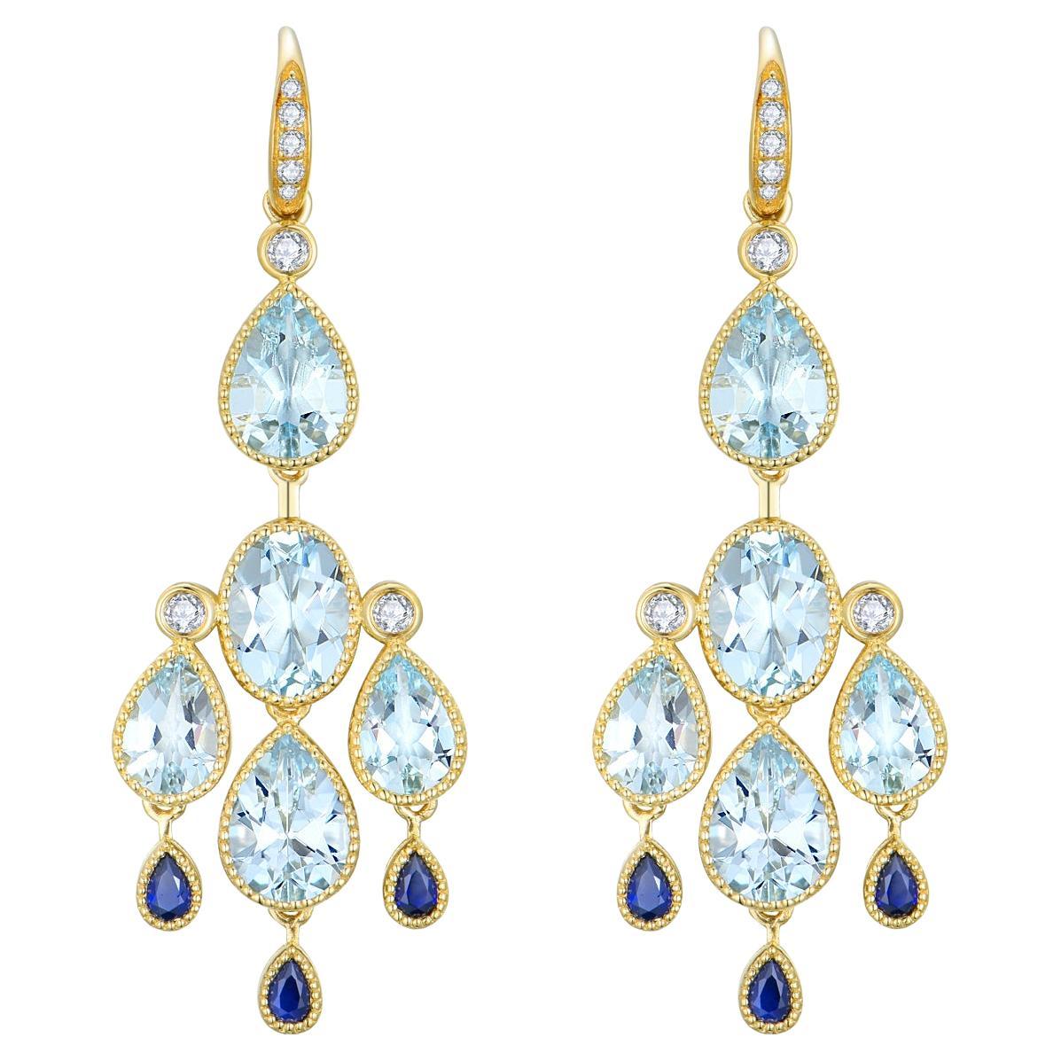 Nina Zhou Aquamarine Sapphire Diamond Chandelier Drop Earrings