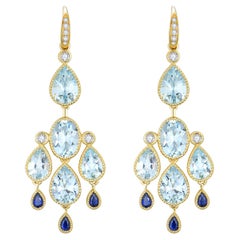 Nina Zhou Aquamarine Sapphire Diamond Chandelier Drop Earrings