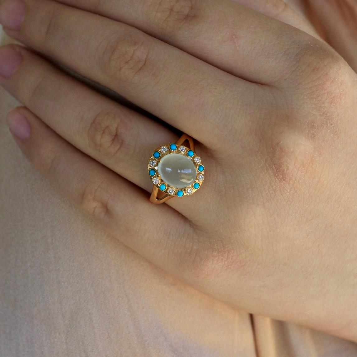 Modern Nina Zhou 3.14 ctw Aquamarine Turquoise Diamond Vintage-Style Cocktail Ring For Sale