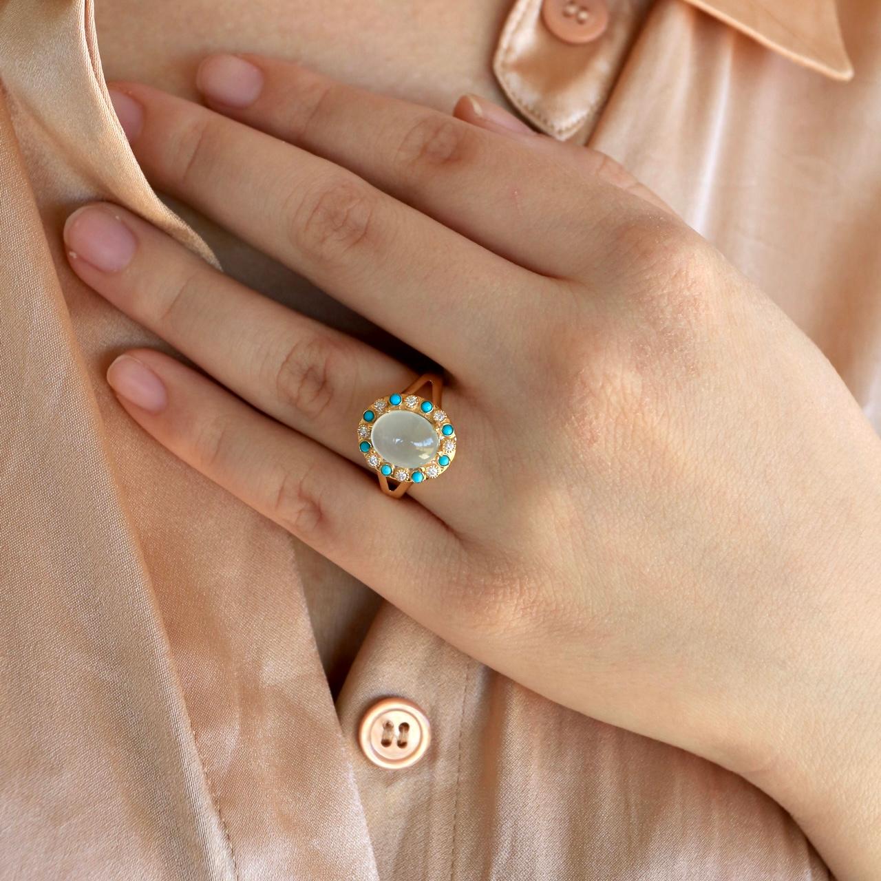 Women's Nina Zhou 3.14 ctw Aquamarine Turquoise Diamond Vintage-Style Cocktail Ring For Sale