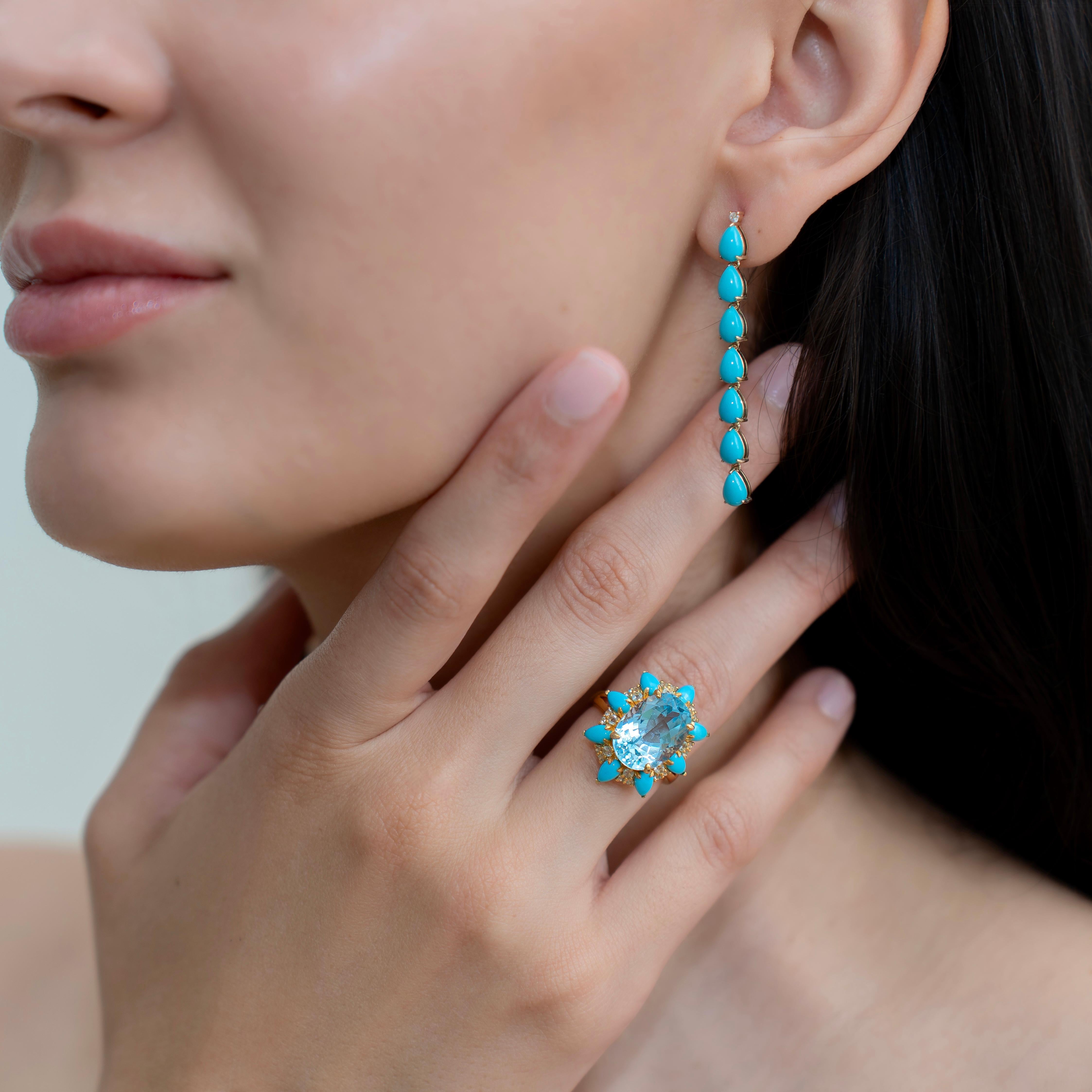 Modern Nina Zhou 5.54 ctw Blue Turquoise Diamond Drop Earrings For Sale