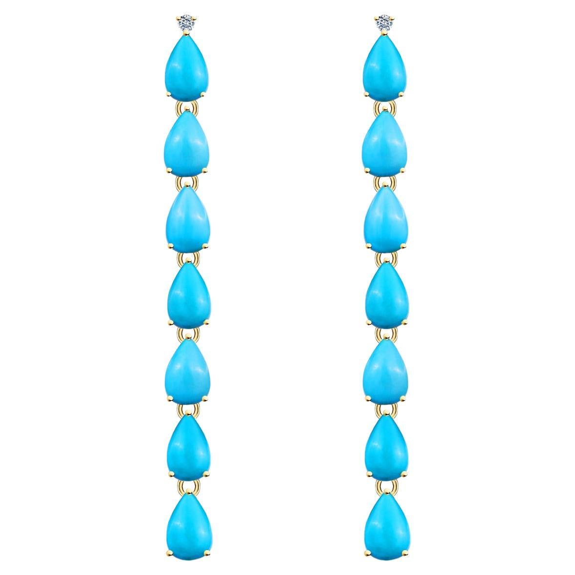 Nina Zhou Blue Turquoise Diamond Drop Earrings