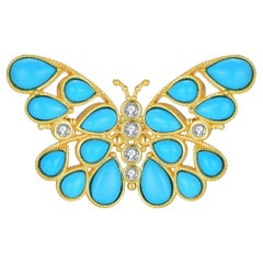Nina Zhou Butterfly 3.75ctw Natural Turquoise & Diamond Brooch