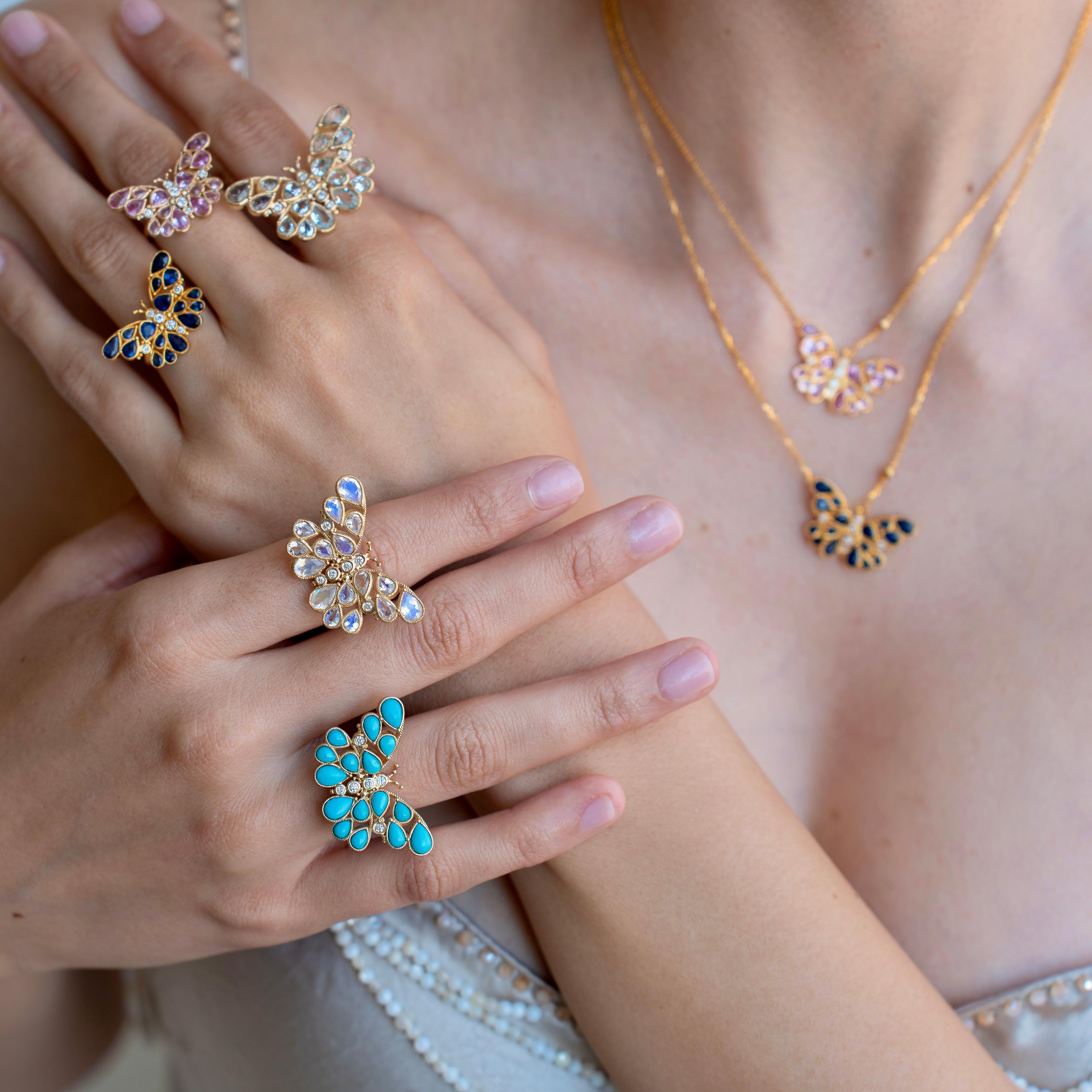 Anillo de Cóctel Nina Zhou Mariposa Aguamarina Diamante en venta 4