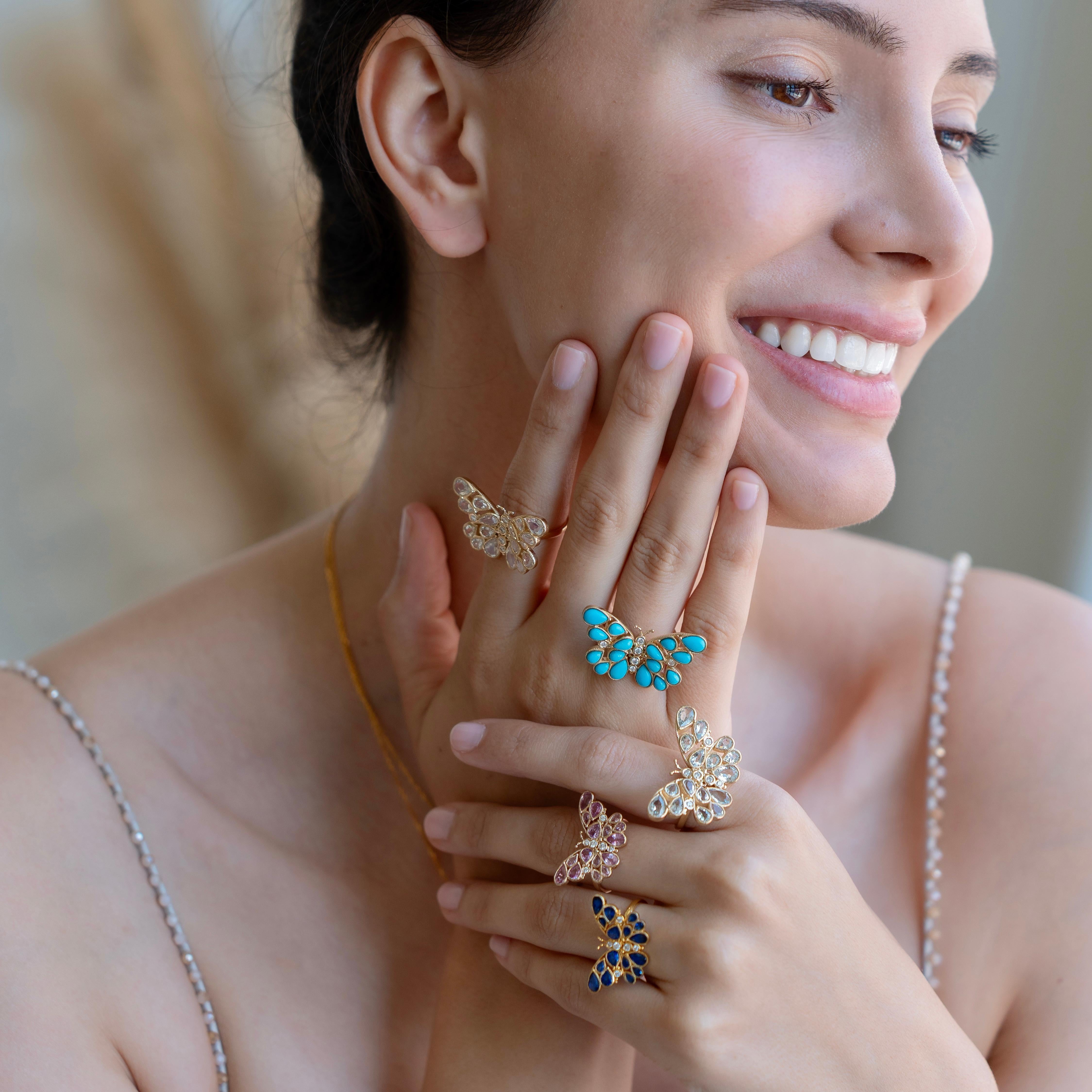 Anillo de Cóctel Nina Zhou Mariposa Aguamarina Diamante en venta 5
