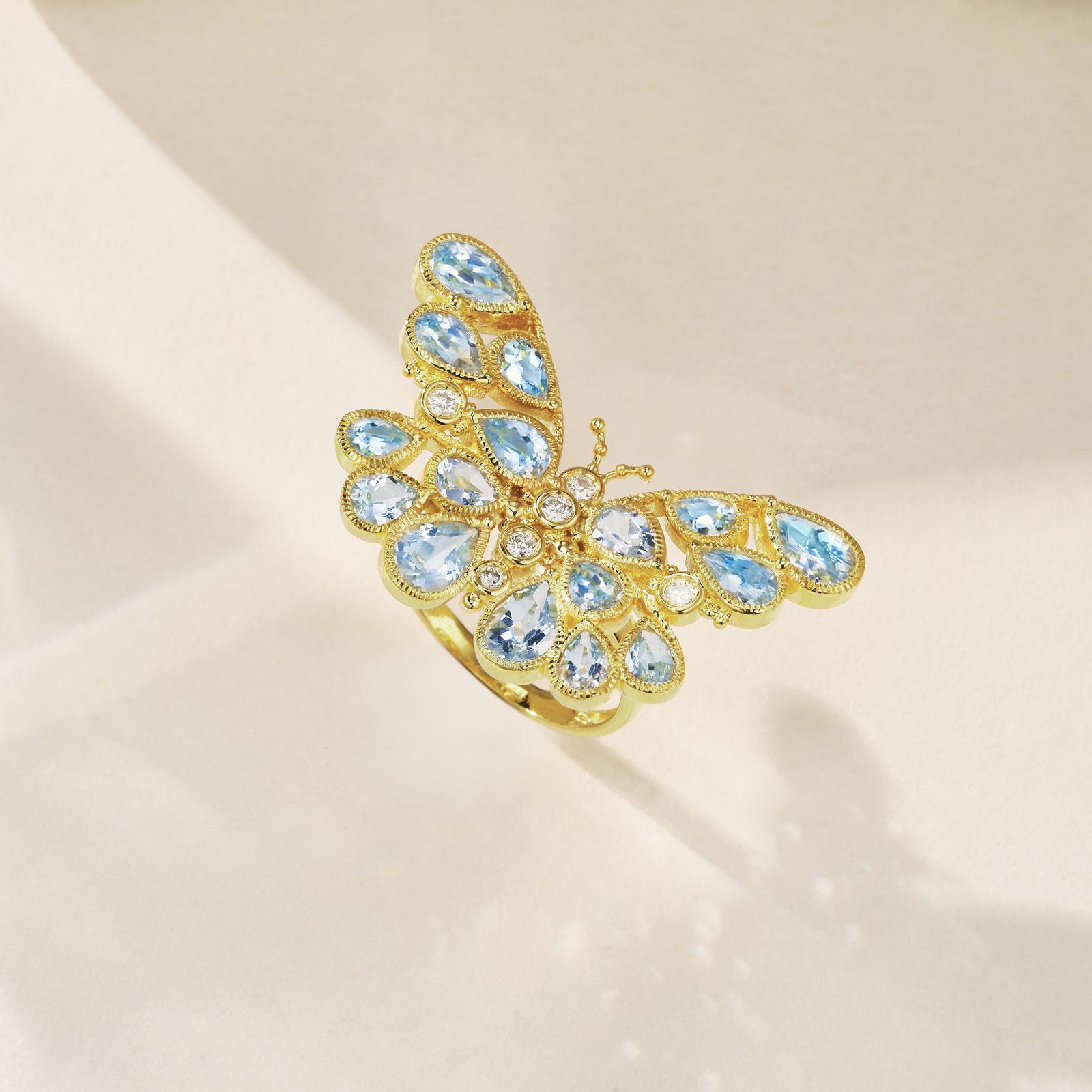 Anillo de Cóctel Nina Zhou Mariposa Aguamarina Diamante Corte pera en venta