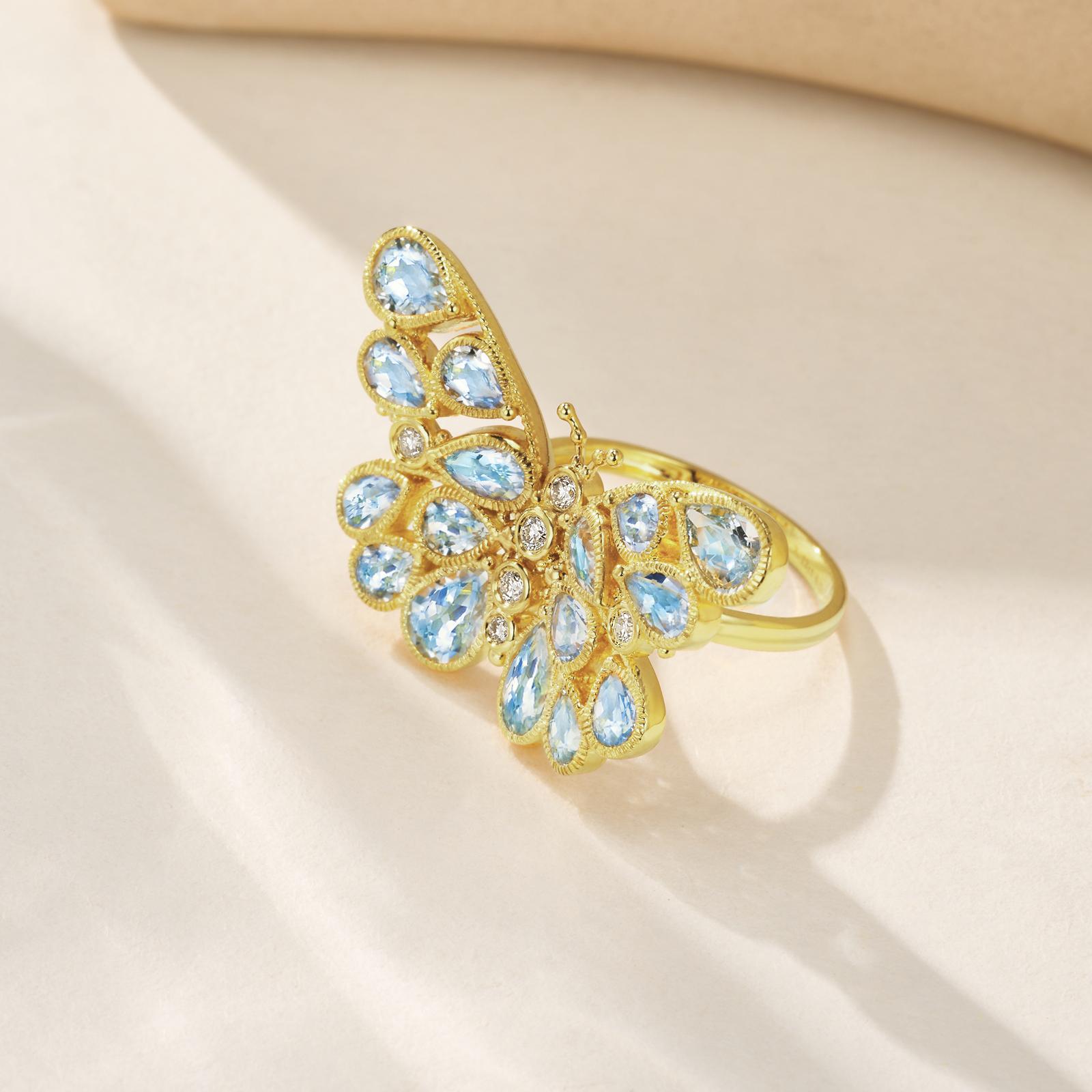 De las mujeres Anillo de Cóctel Nina Zhou Mariposa Aguamarina Diamante en venta