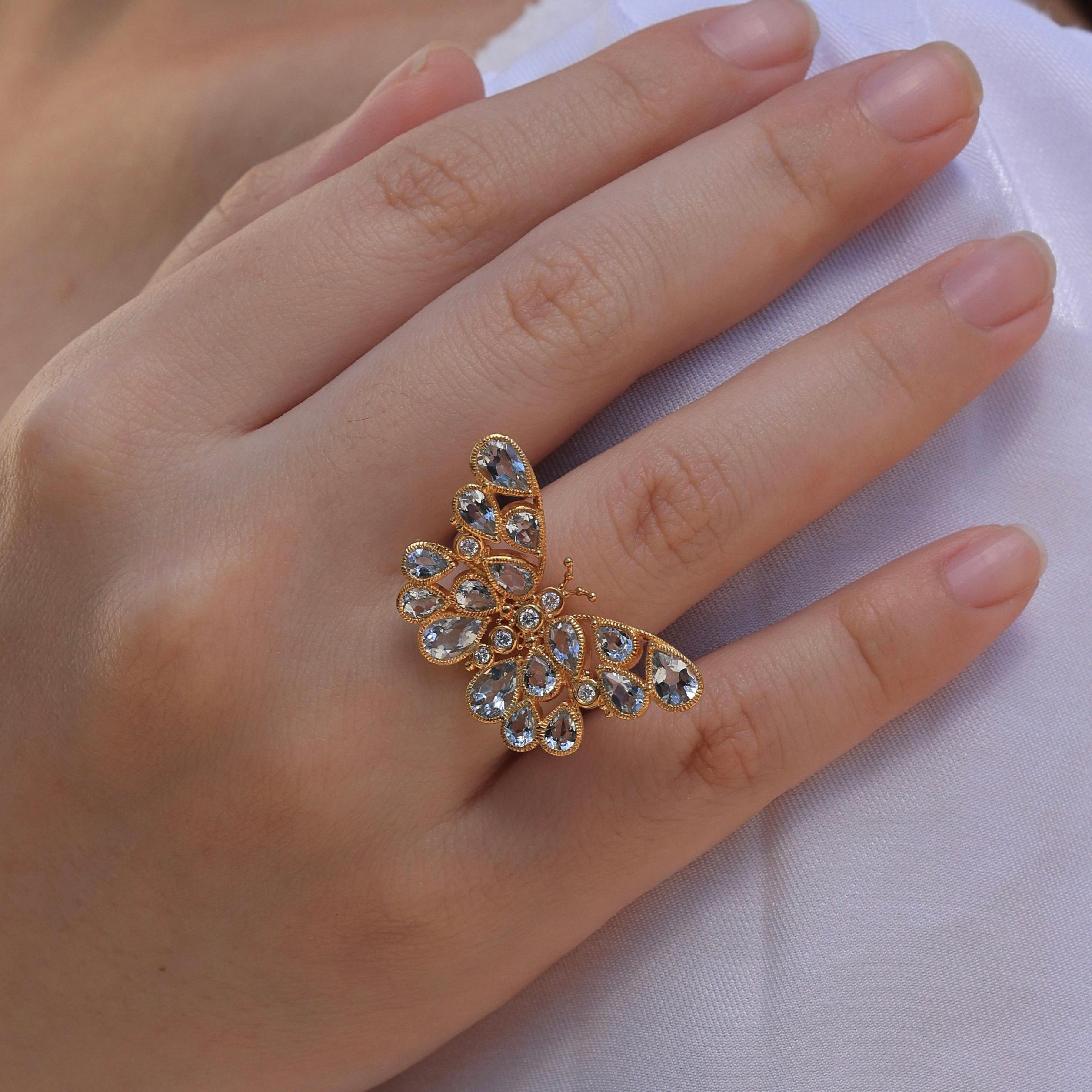 Anillo de Cóctel Nina Zhou Mariposa Aguamarina Diamante en venta 1