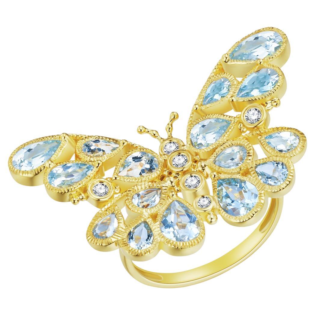 Anillo de Cóctel Nina Zhou Mariposa Aguamarina Diamante