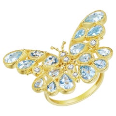 Nina Zhou Butterfly Aquamarine Diamond Cocktail Ring