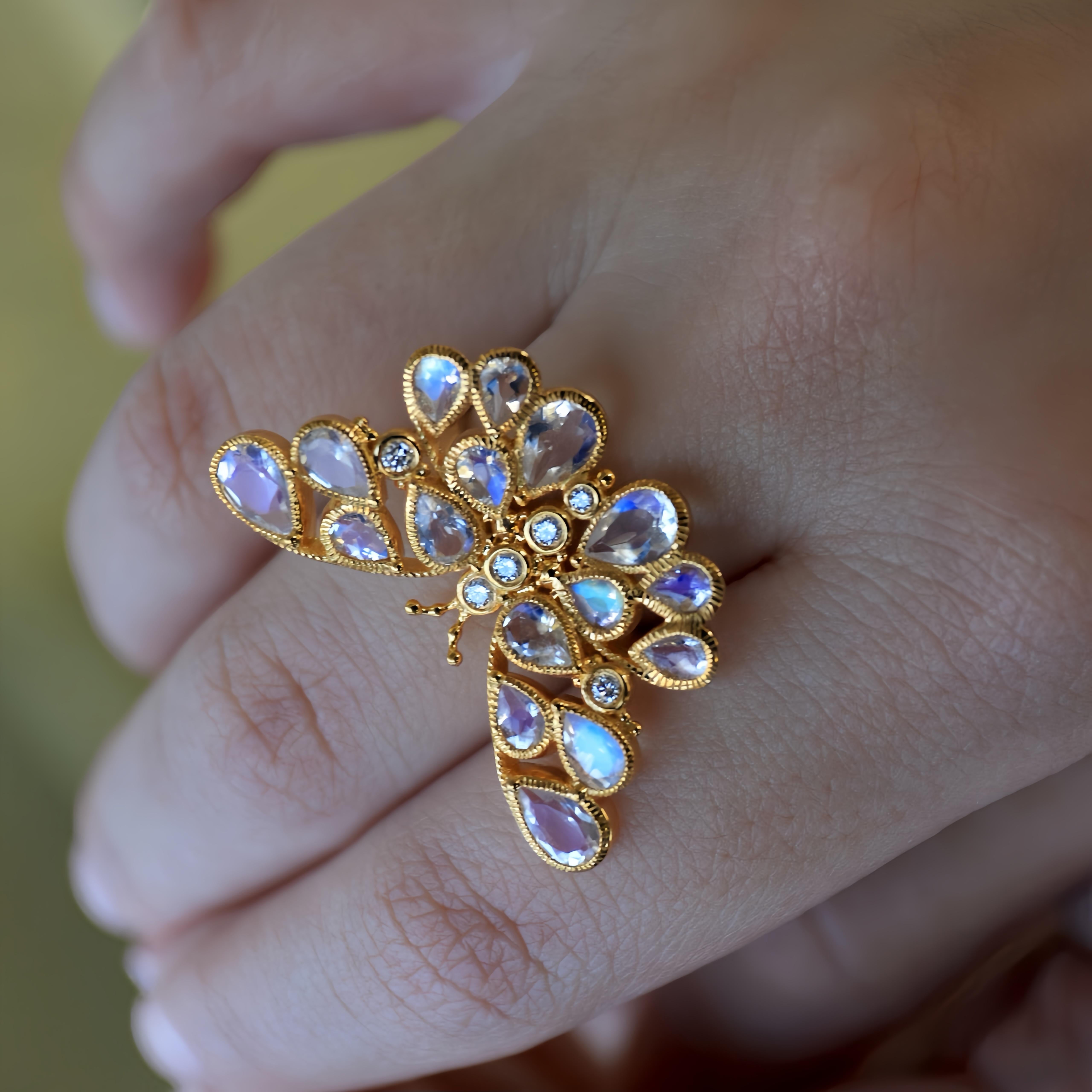 Nina Zhou Butterfly 3.25ctw Moonstone & Diamond Cocktail Ring For Sale 4