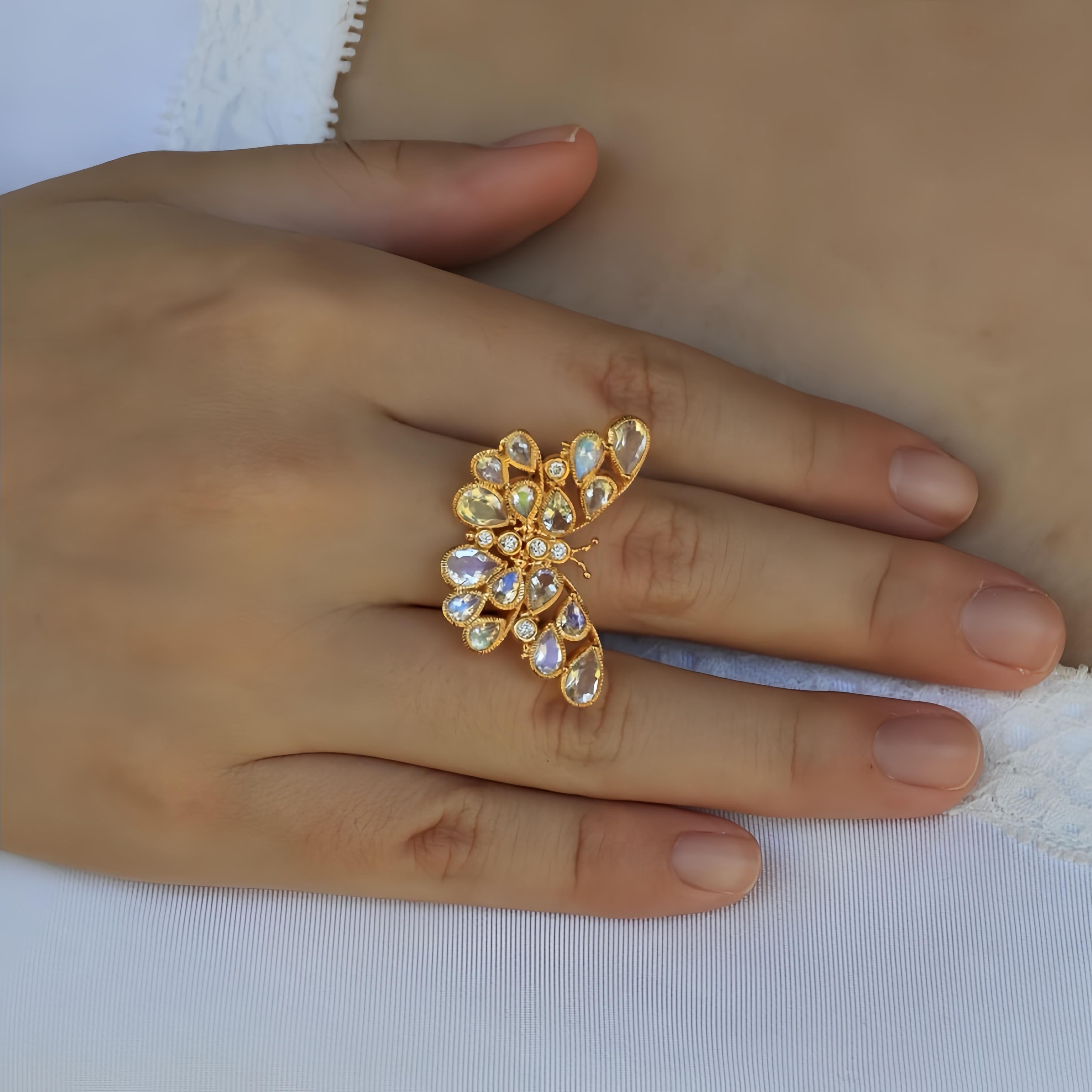 Nina Zhou Butterfly 3.25ctw Moonstone & Diamond Cocktail Ring For Sale 6