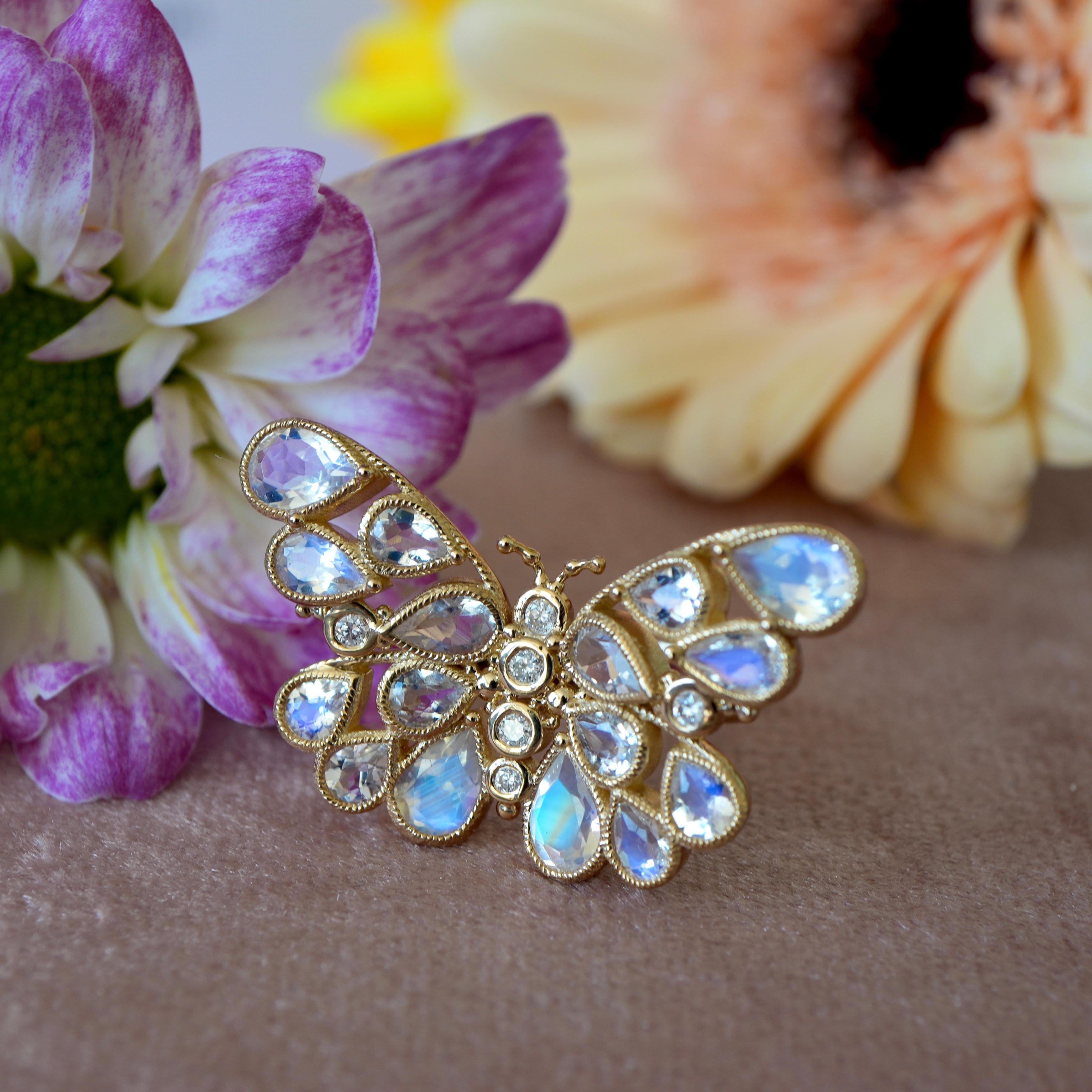 Nina Zhou Butterfly Moonstone Diamond Cocktail Ring 11