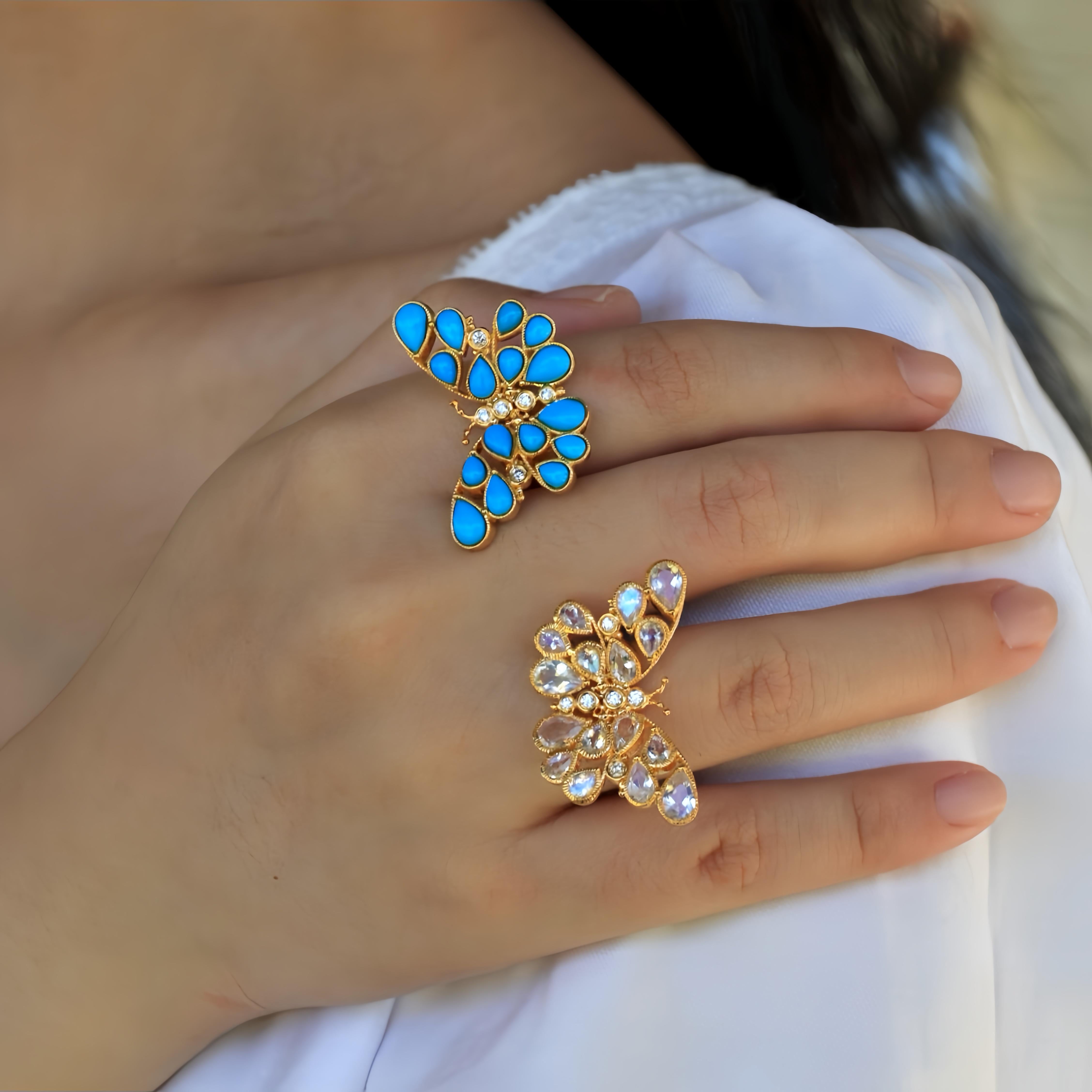 Nina Zhou Butterfly 3.25ctw Moonstone & Diamond Cocktail Ring For Sale 10