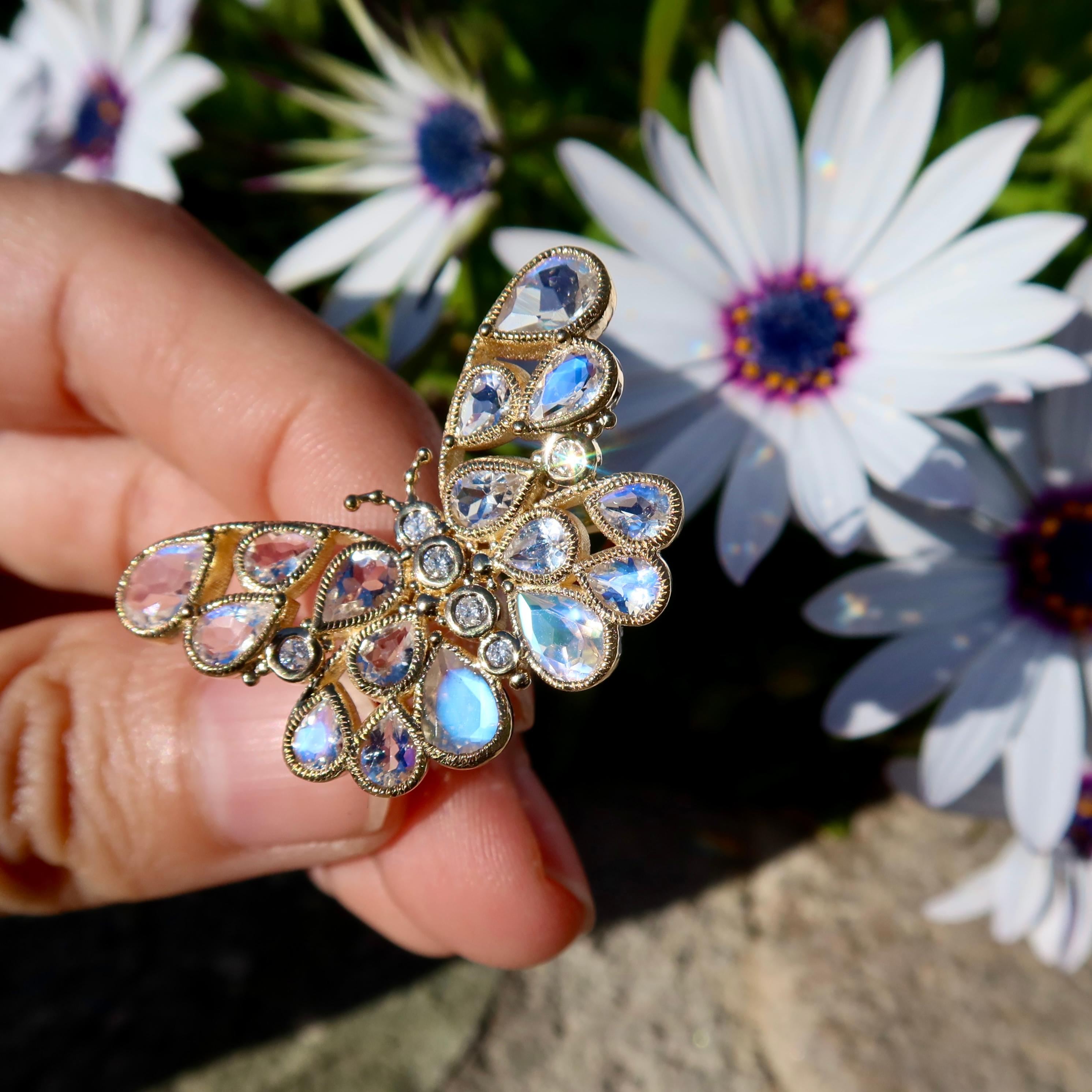 Modern Nina Zhou Butterfly 3.25ctw Moonstone & Diamond Cocktail Ring For Sale