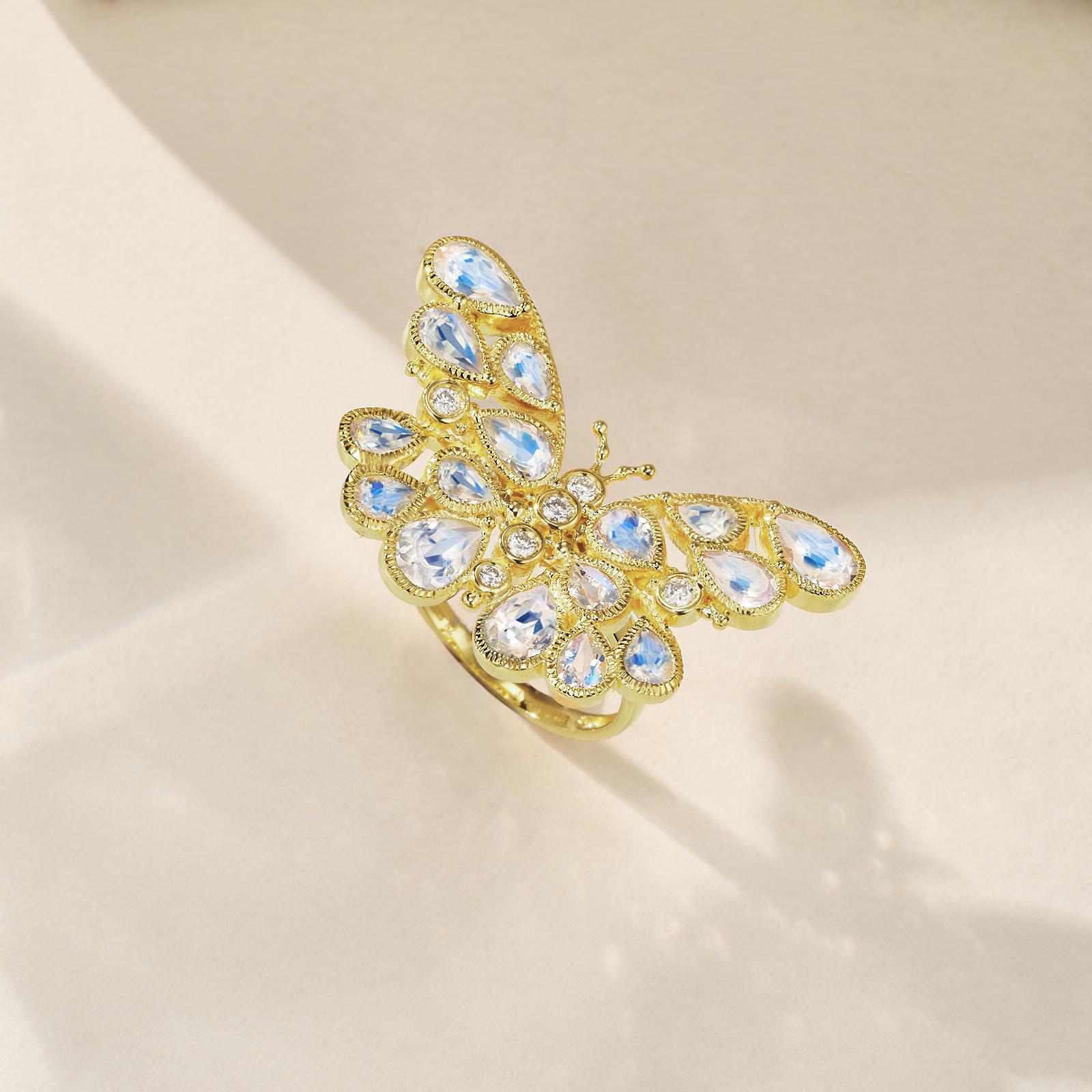 Women's Nina Zhou Butterfly 3.25ctw Moonstone & Diamond Cocktail Ring For Sale