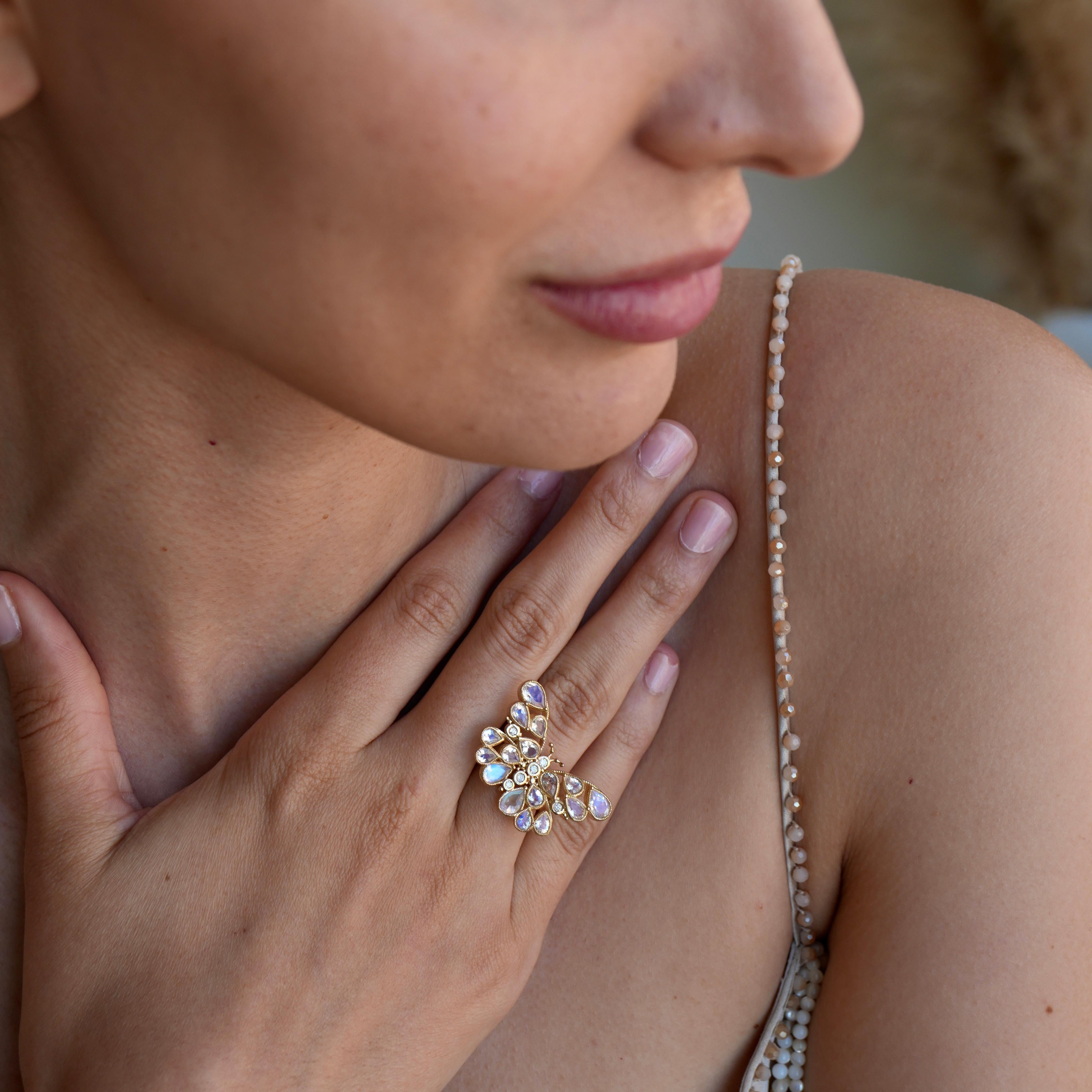 Nina Zhou Butterfly 3.25ctw Moonstone & Diamond Cocktail Ring For Sale 1